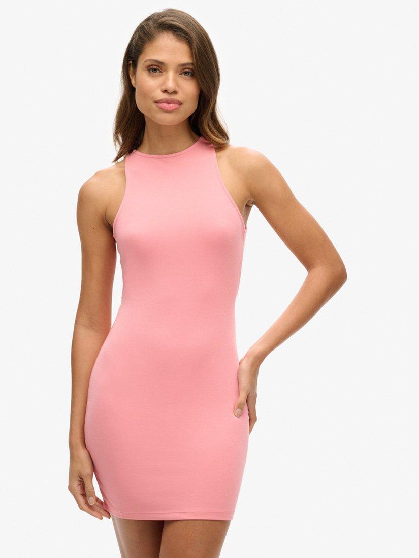 Product image 1 of 3, which shows Superdry Jersey Cross Back Mini Dress, Mauveglow Pink, 8
