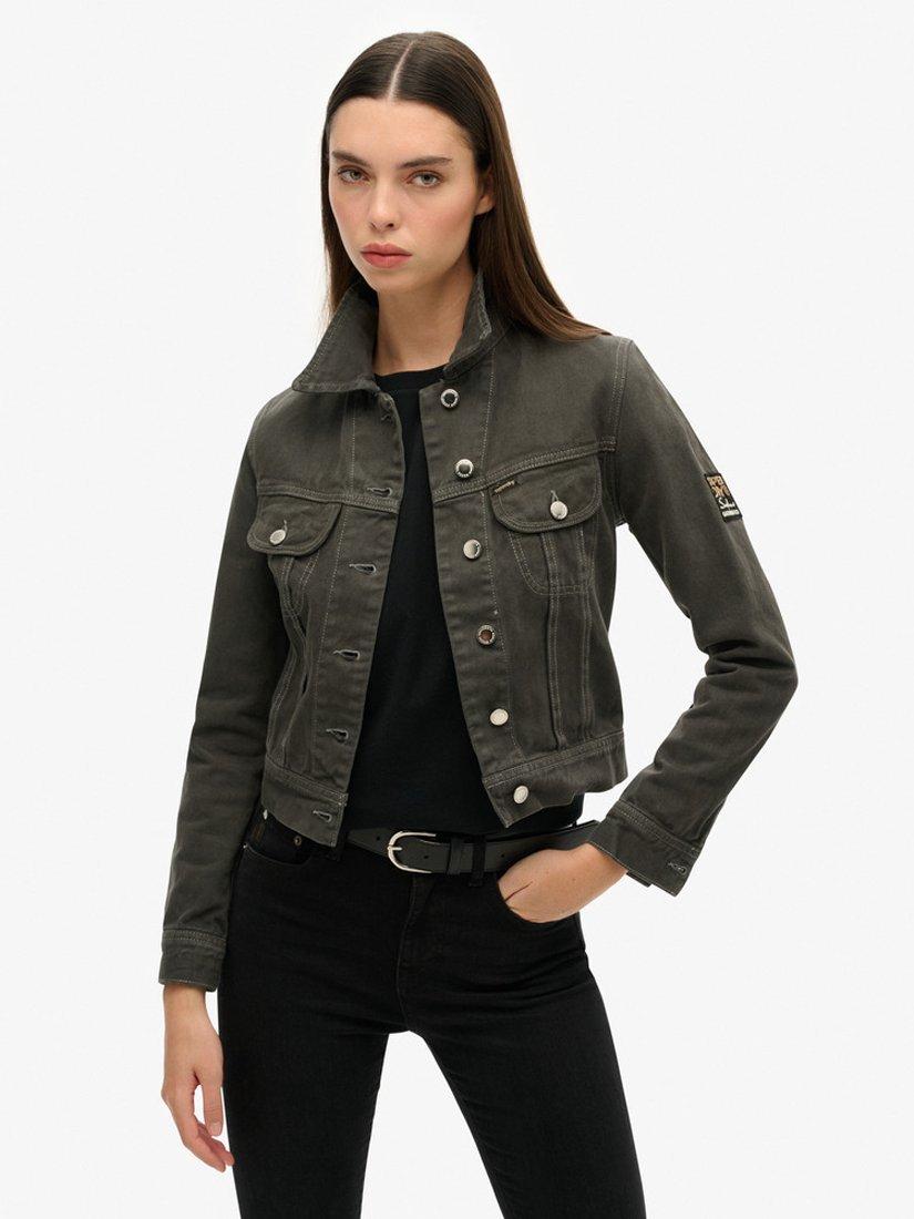 Product image 1 of 7, which shows Superdry St Tropez Workwear Crop Jacket, Washed Black, 8