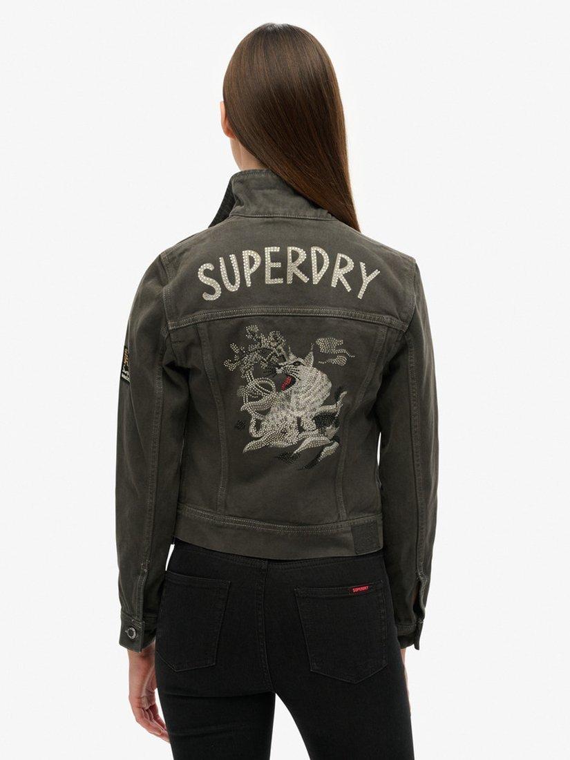 Product image 7 of 7, which shows Superdry St Tropez Workwear Crop Jacket, Washed Black, 8