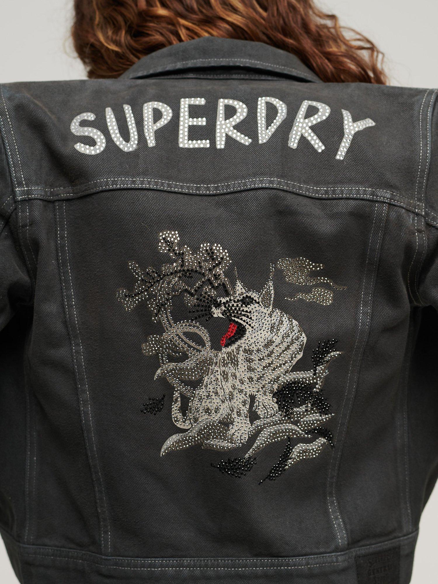Product image 2 of 7, which shows Superdry St Tropez Workwear Crop Jacket, Washed Black, 8