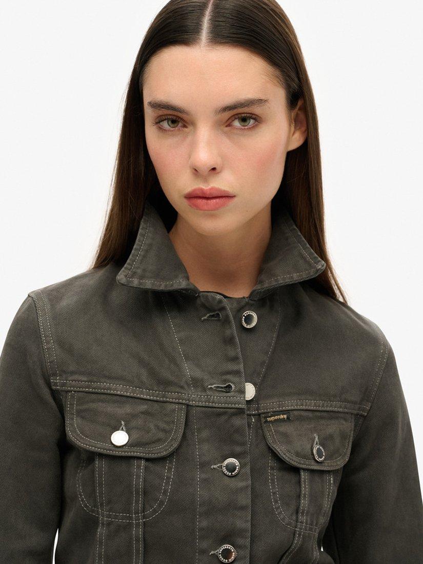 Product image 3 of 7, which shows Superdry St Tropez Workwear Crop Jacket, Washed Black, 8