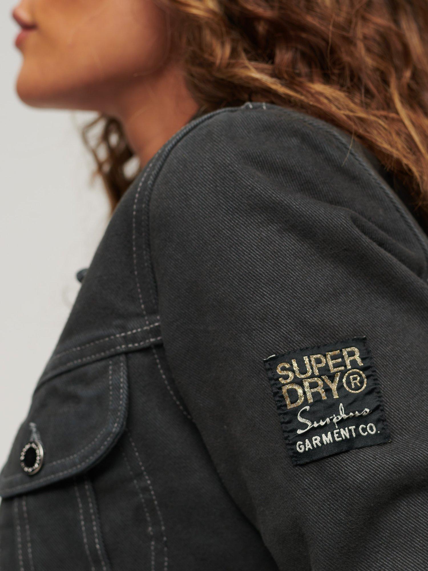 Product image 4 of 7, which shows Superdry St Tropez Workwear Crop Jacket, Washed Black, 8