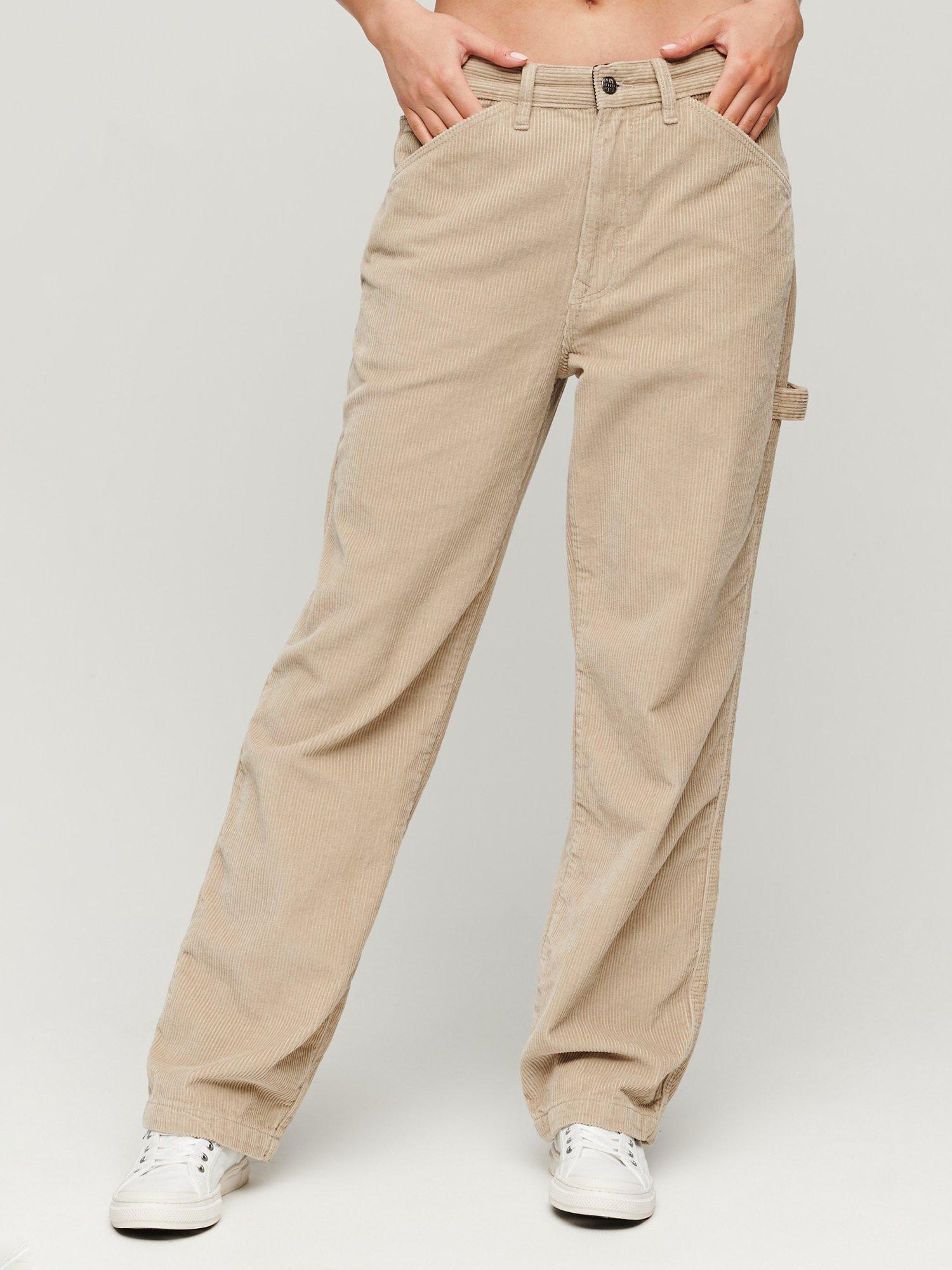 Product image 1 of 7, which shows Superdry Cord Carpenter Trousers, Stone/Taupe Brown, W28/L32