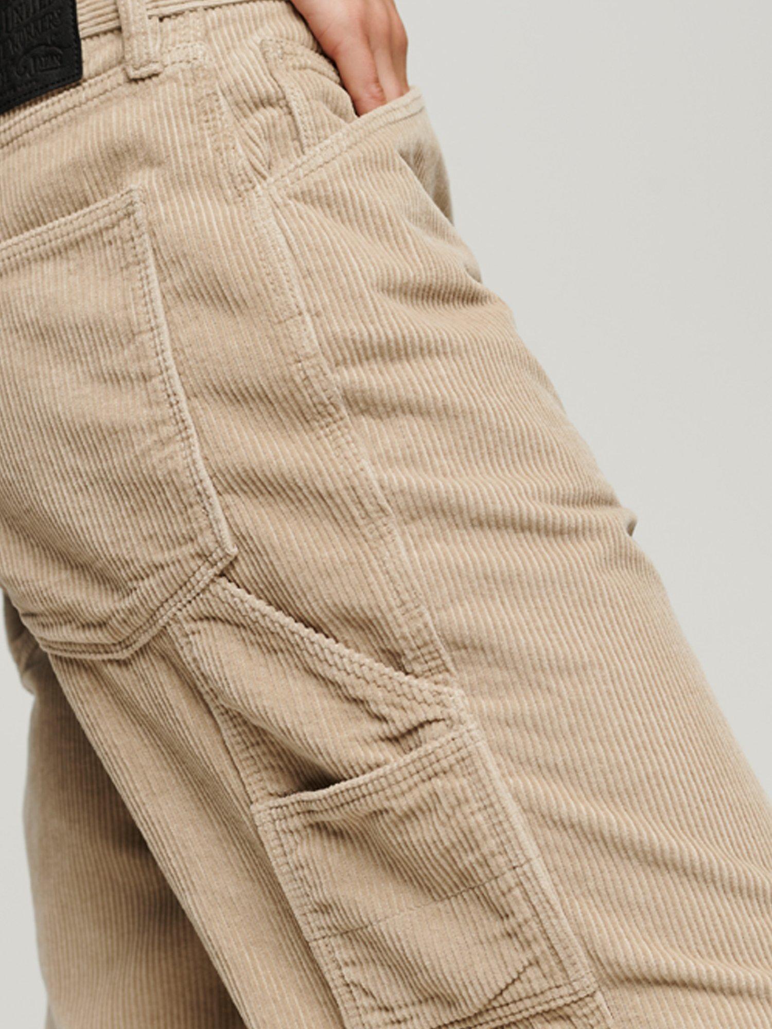 Product image 4 of 7, which shows Superdry Cord Carpenter Trousers, Stone/Taupe Brown, W28/L32