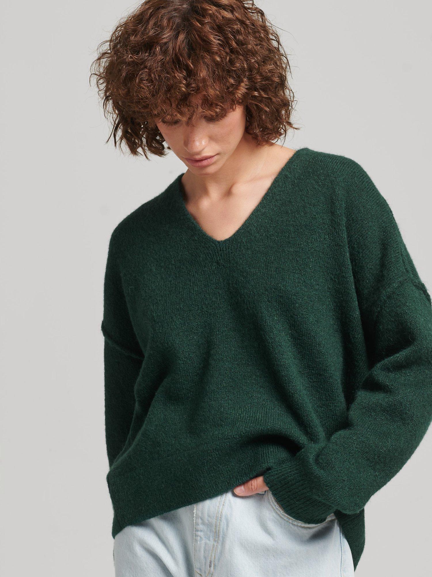 Superdry Oversized V-Neck Knit Jumper, Pine
