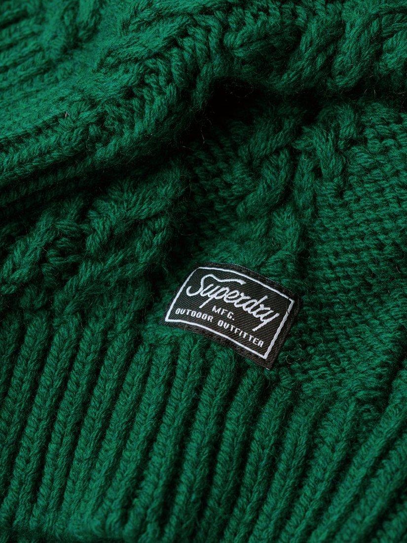 Product image 7 of 7, which shows Superdry Cable Knit Polo Neck Jumper, Pine Green, 14