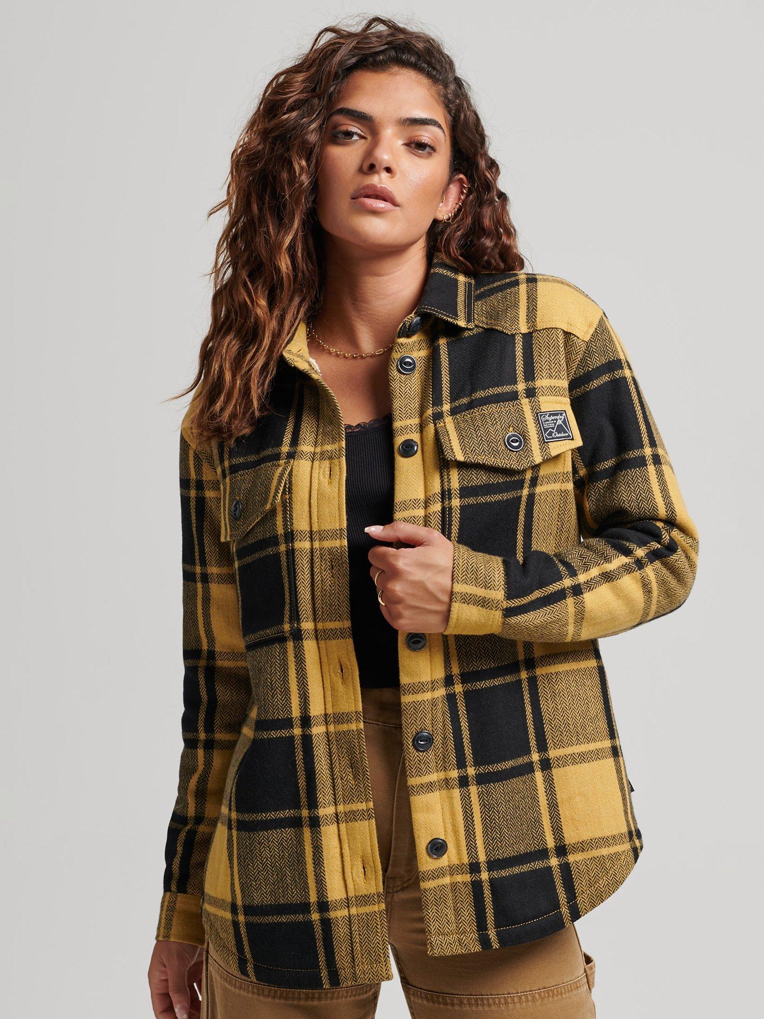 Superdry Borg Flannel Check Overshirt, Gold Buffalo Check, 6