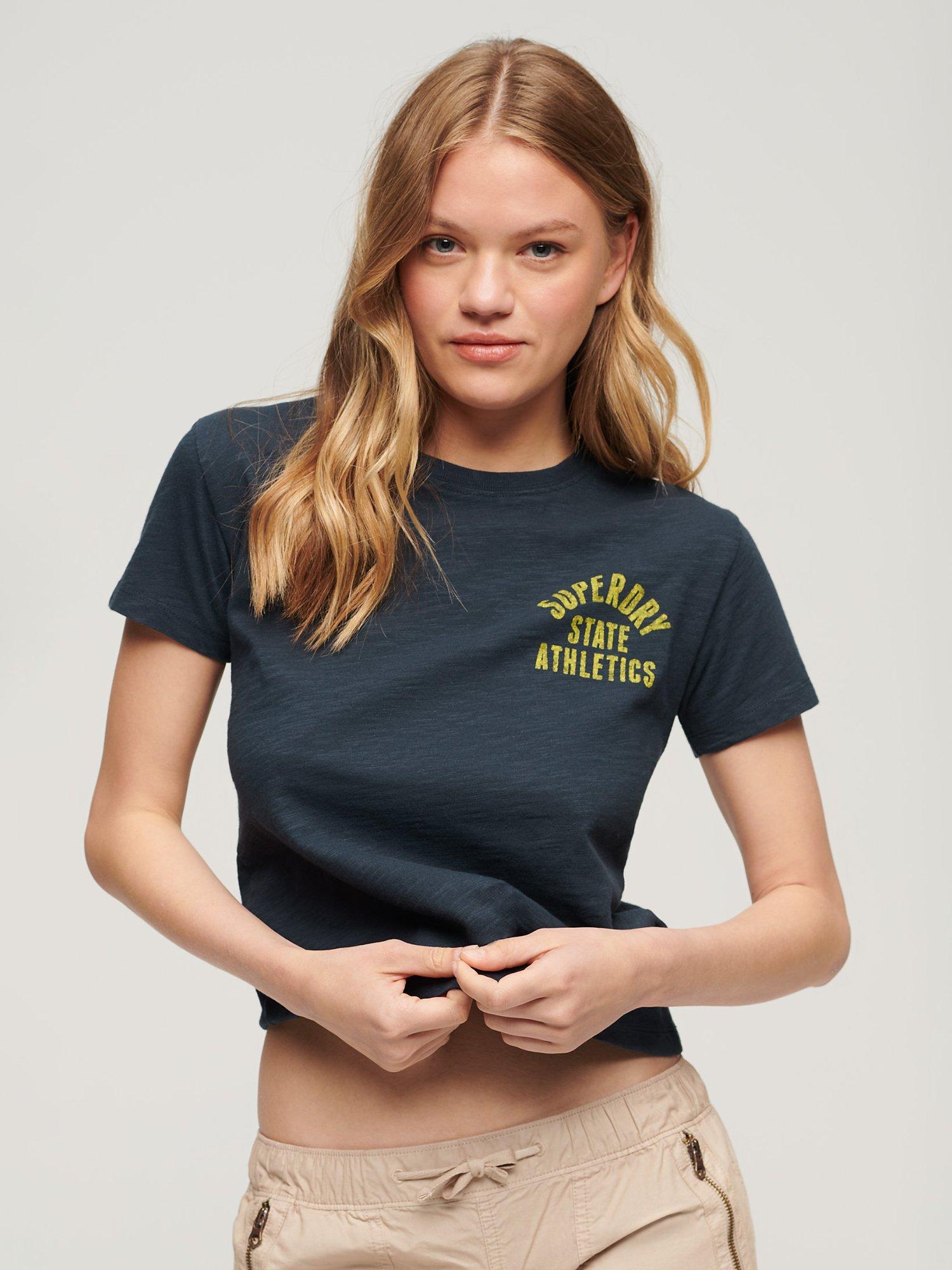 Product image 1 of 4, which shows Superdry Athletic Essential Slub 90s T-Shirt, Blueberry Navy, 6