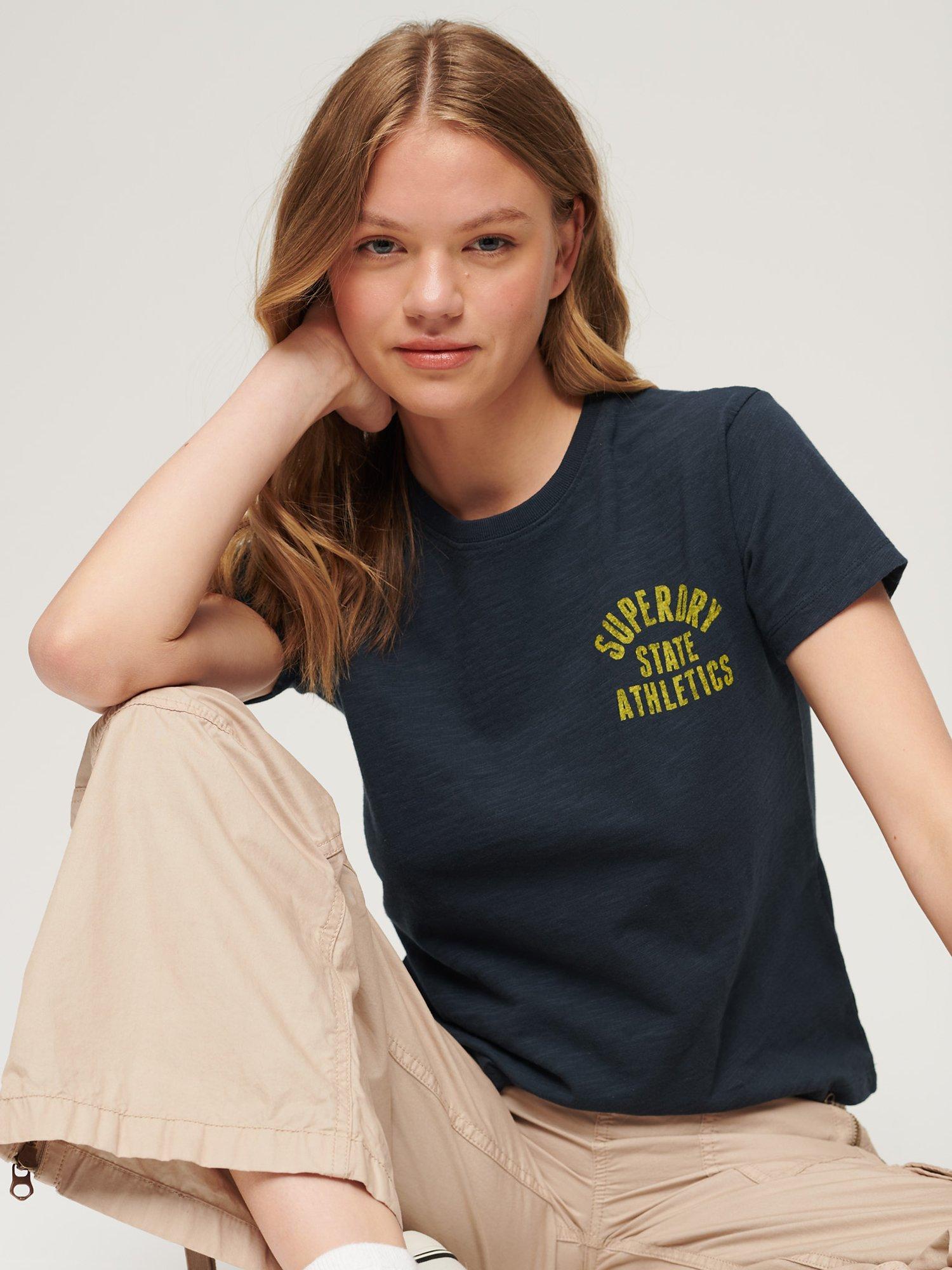 Product image 3 of 4, which shows Superdry Athletic Essential Slub 90s T-Shirt, Blueberry Navy, 6