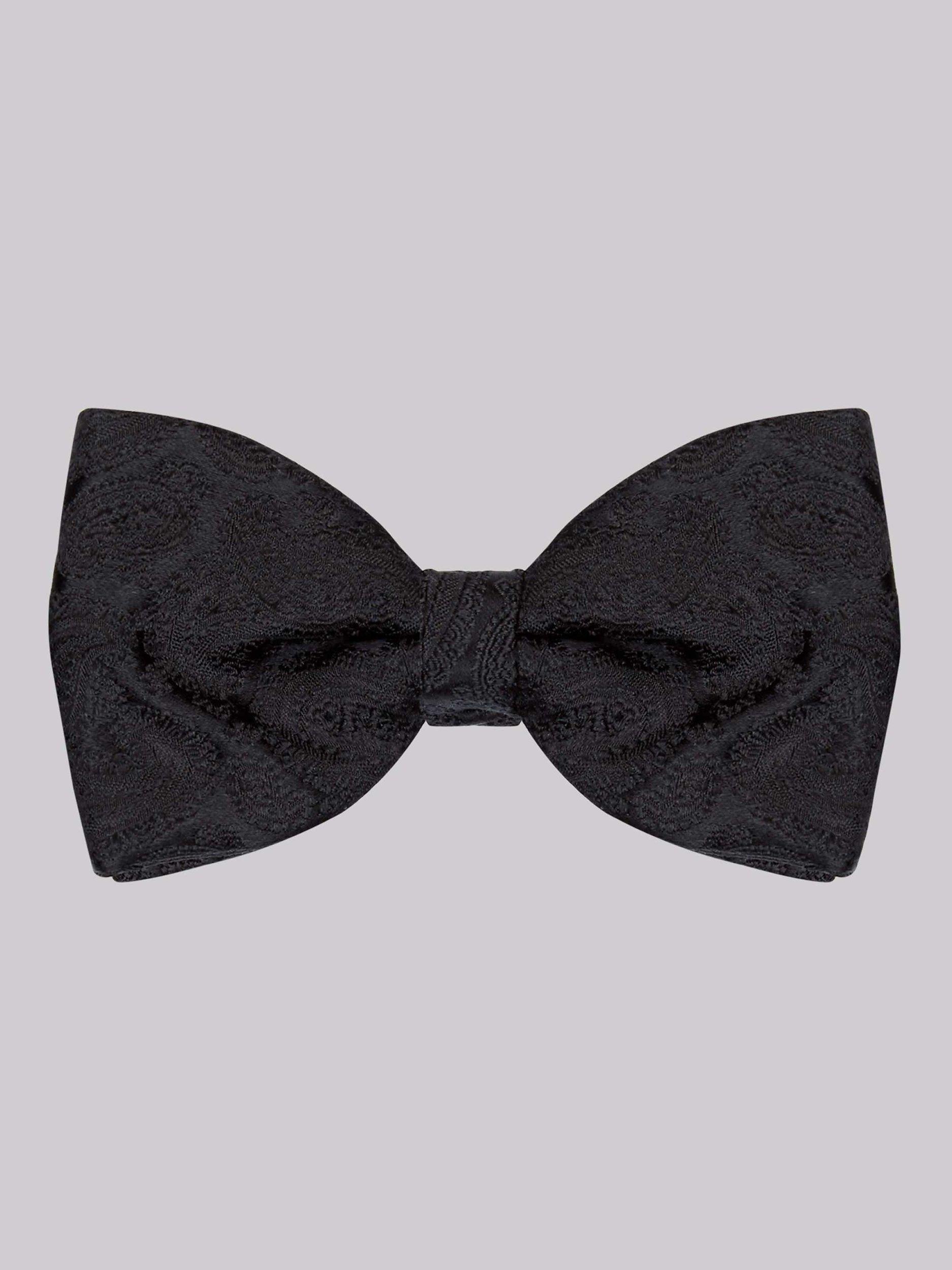 Moss Ready Tied Silk Paisley Bow Tie, Black, One Size