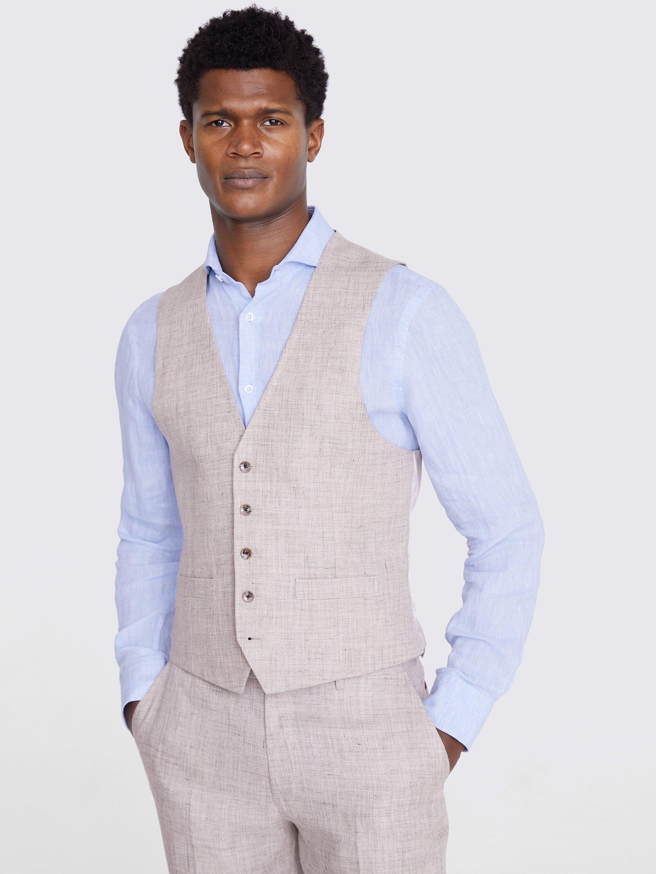 Moss Regular Fit Linen Waistcoat, Beige