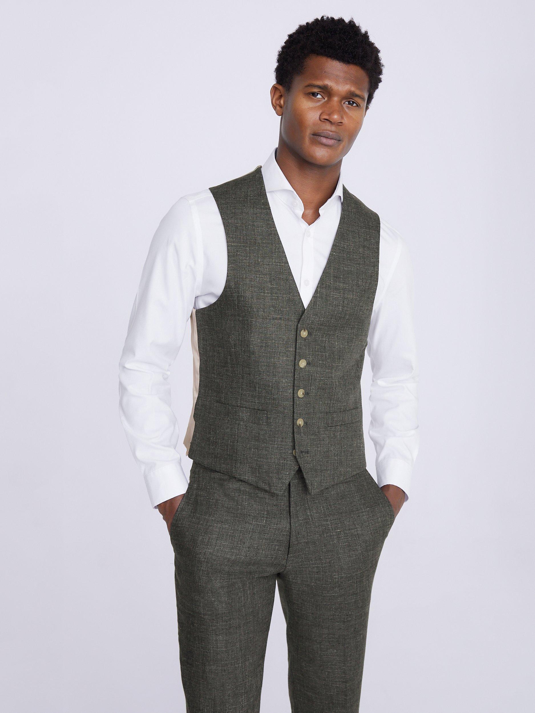 Moss Tailored Fit Linen Waistcoat