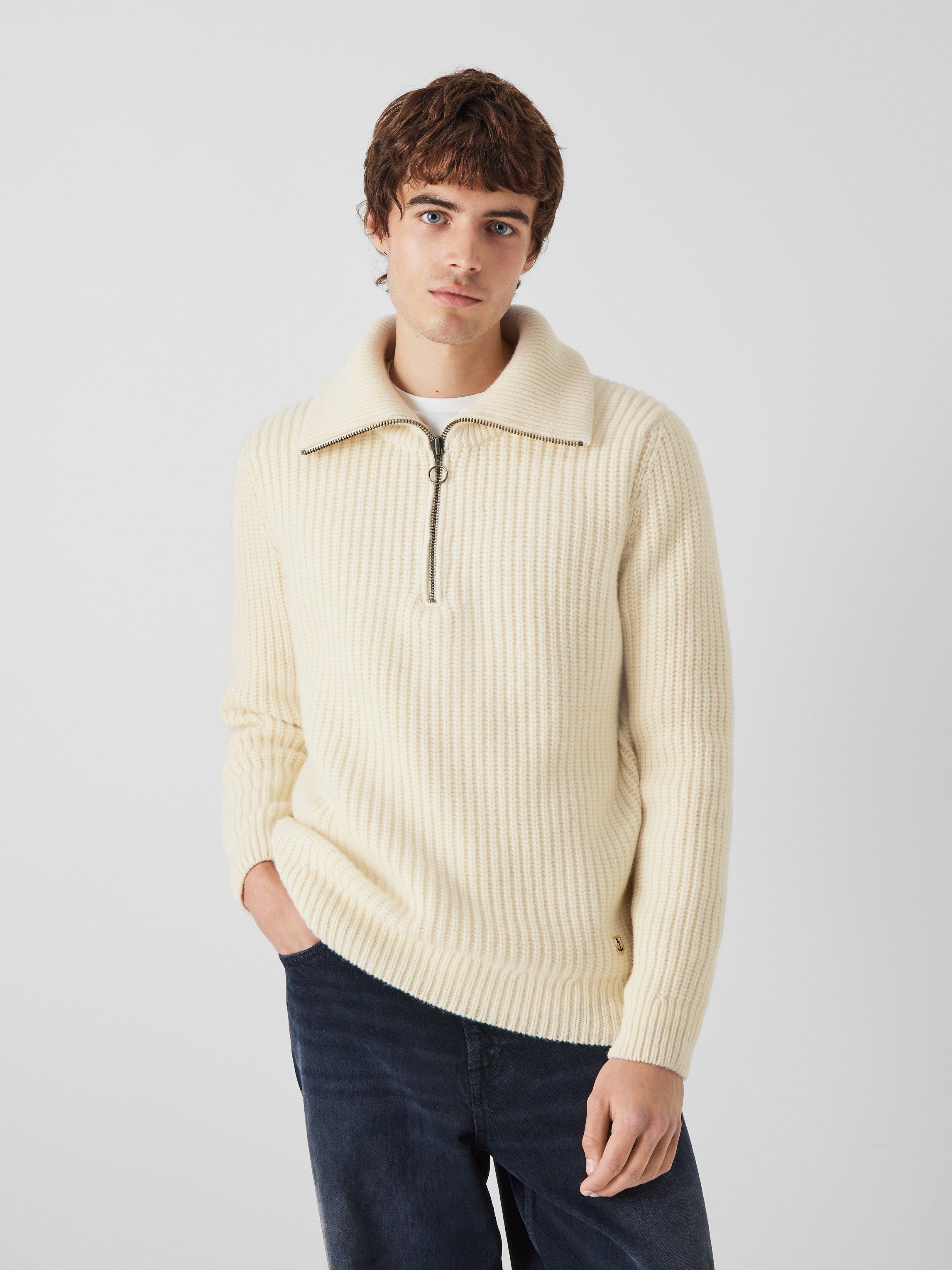 Armor Lux Wool Blend Zipped Collar Jumper, Cream