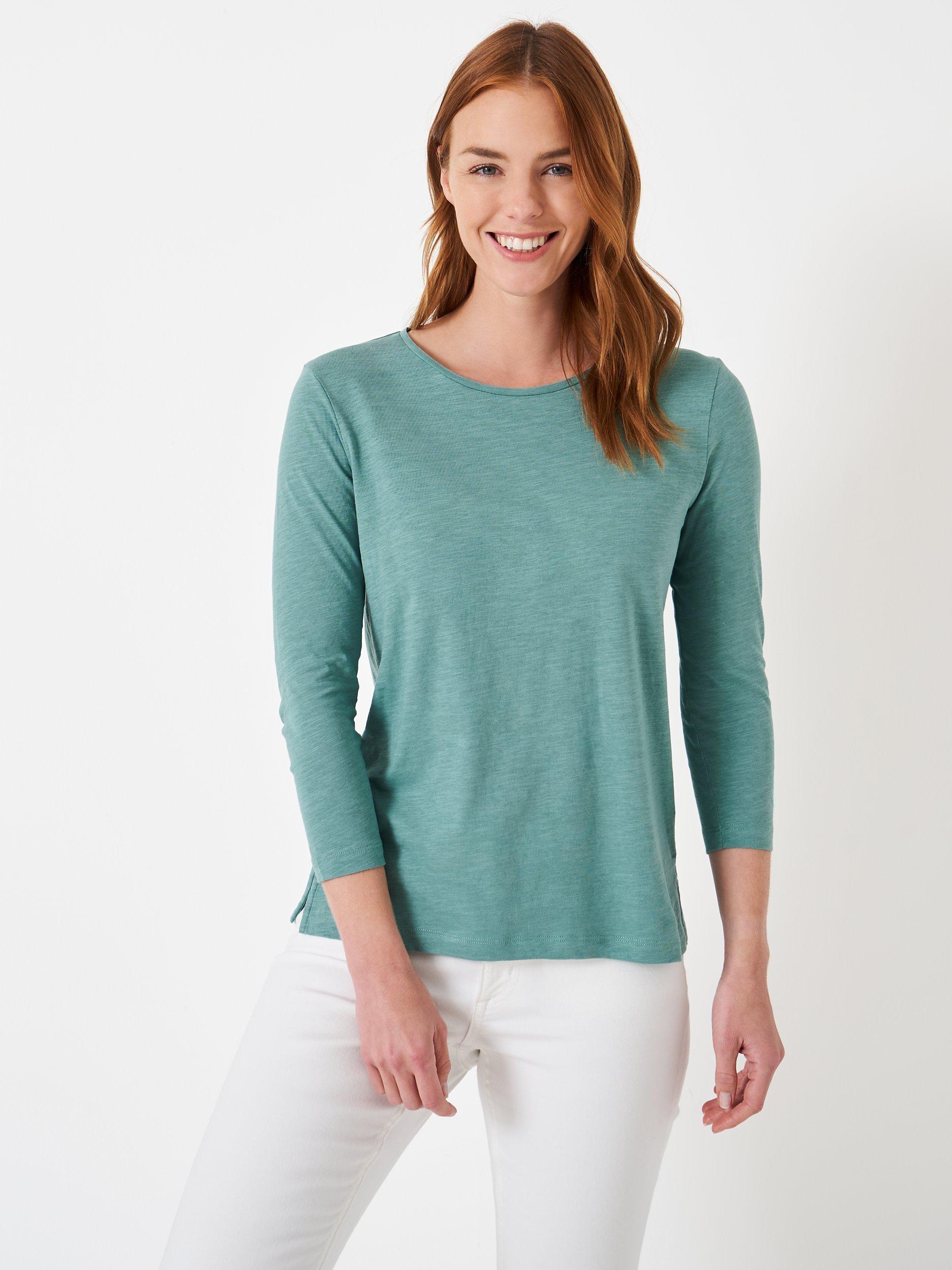 Crew Clothing 3/4 Sleeve Perfect Slub Crew T-Shirt, Teal Blue