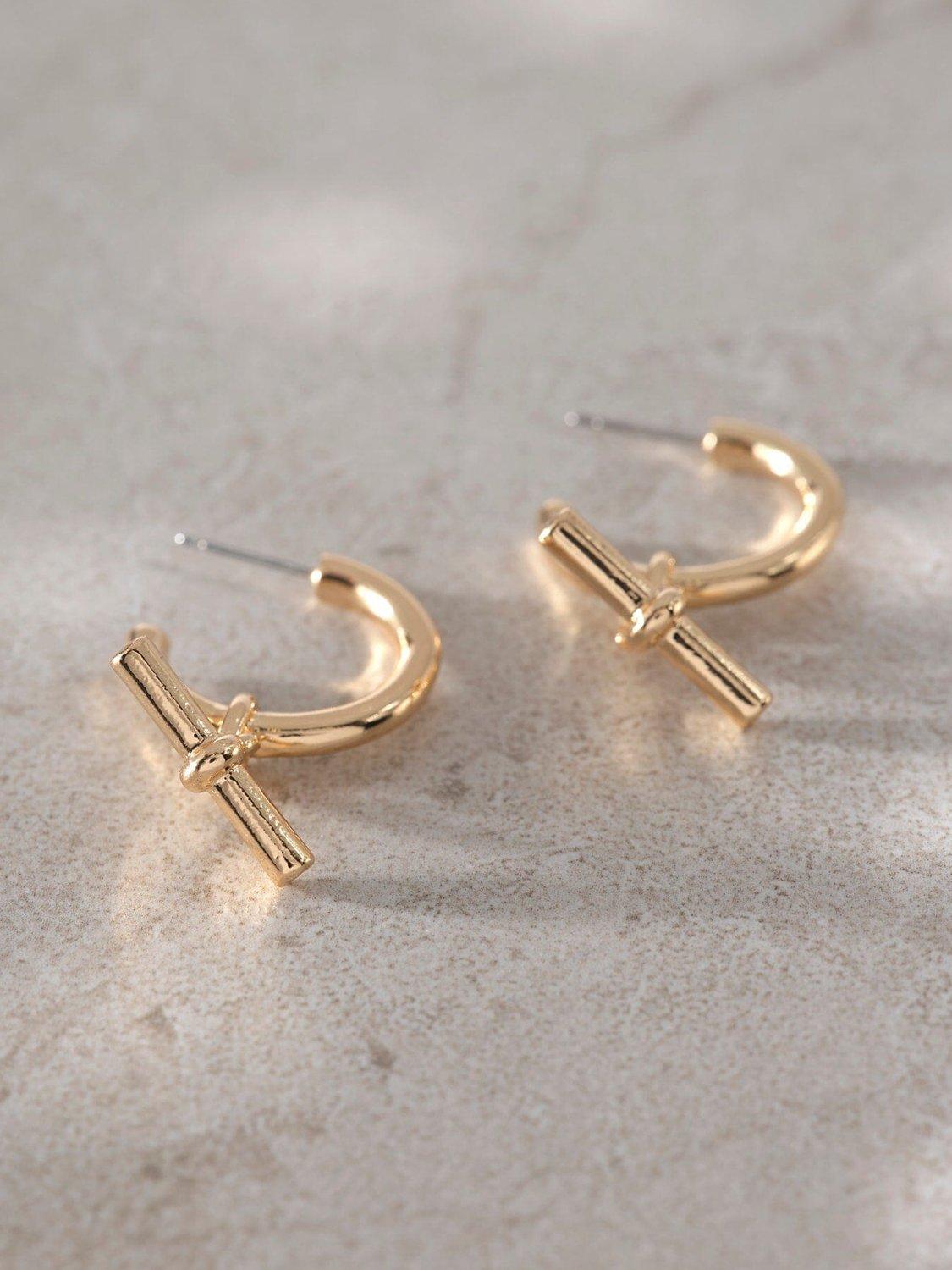 Mint Velvet T-Bar Drop Hoop Earrings, Gold, One Size