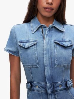 Good American Short Sleeve Denim Jumpsuit, Blue - view 2, Blue