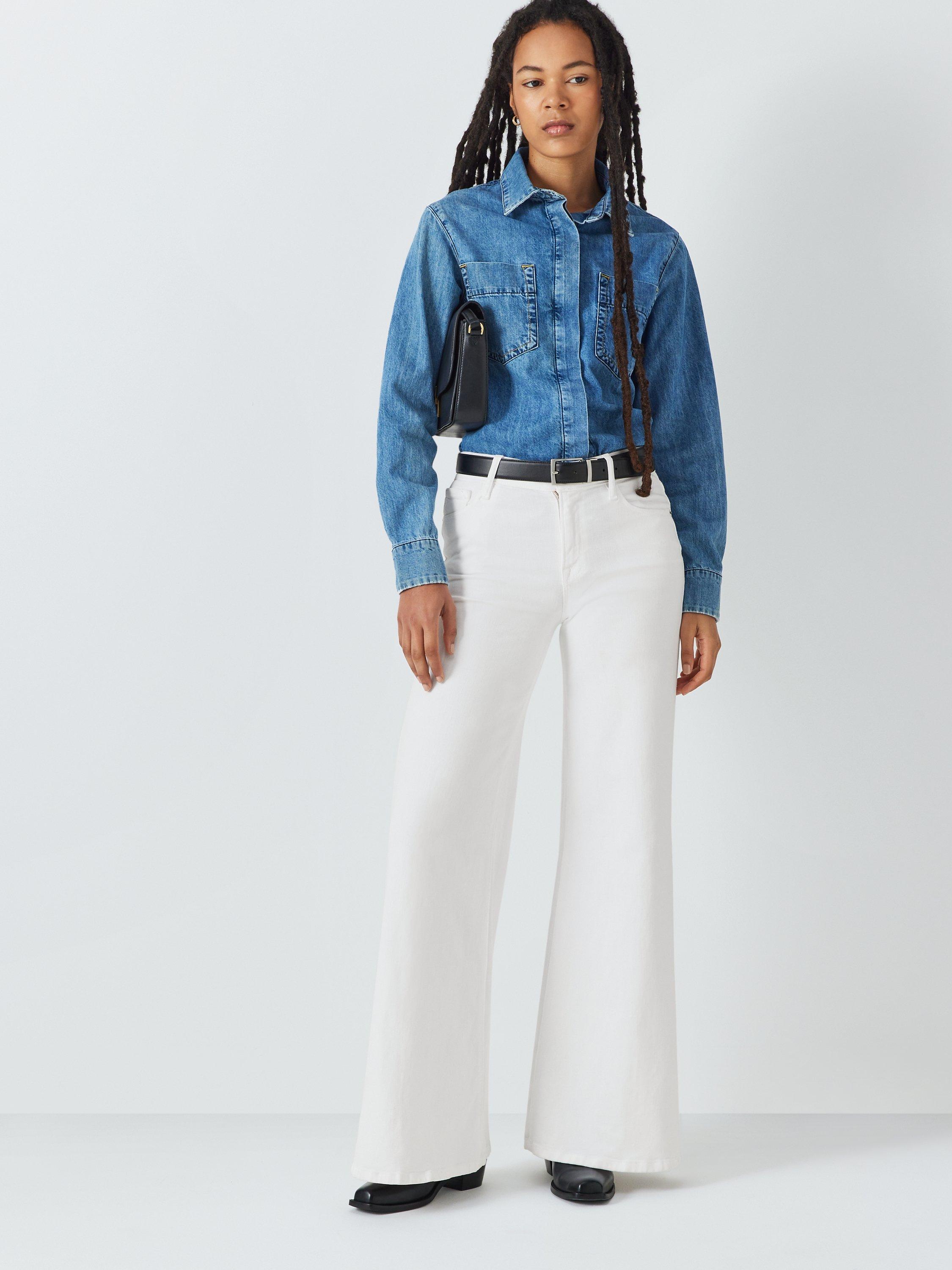 Product image 3 of 6, which shows FRAME Le Palazzo Wide Leg Jeans, White, 26