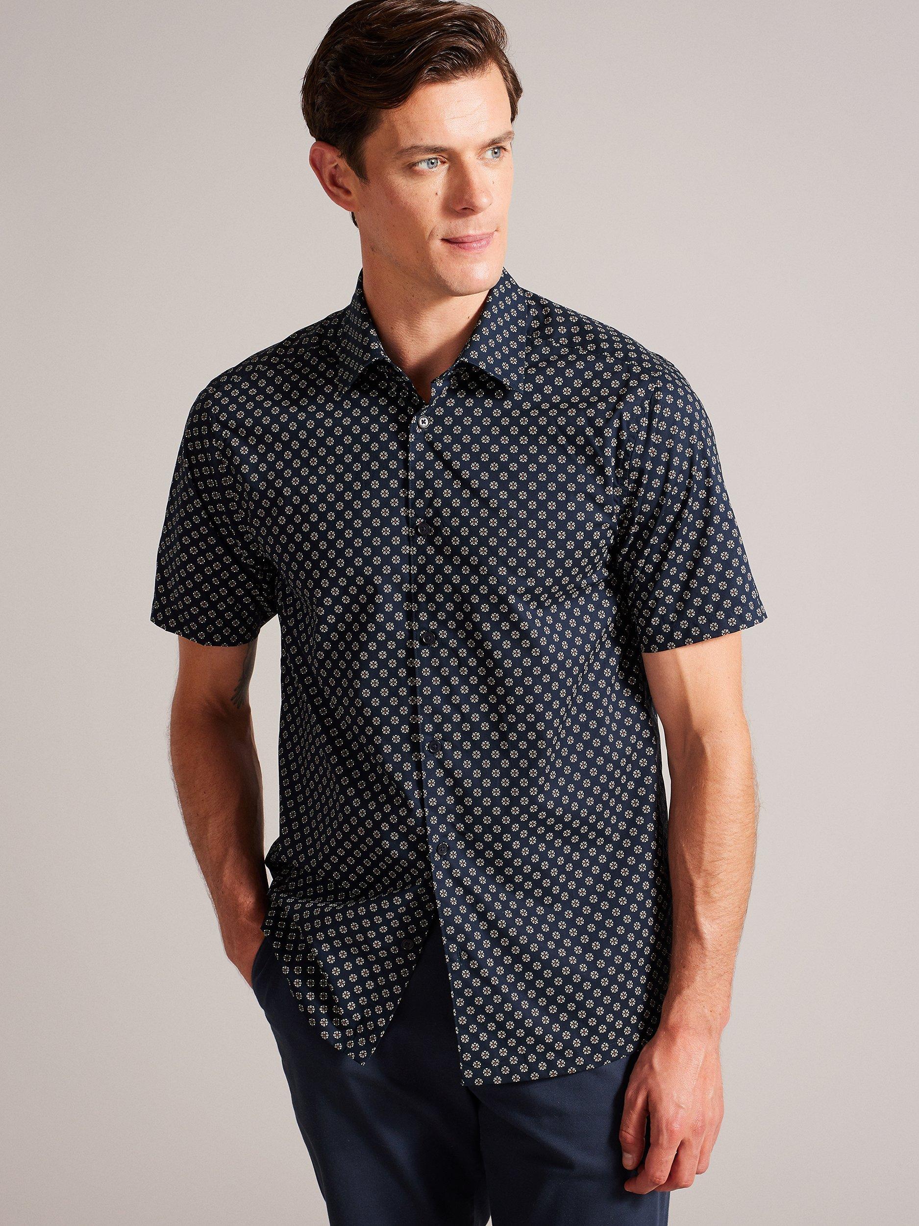 Ted Baker Forter Short Sleeve Geo Print Shirt, Blue Navy