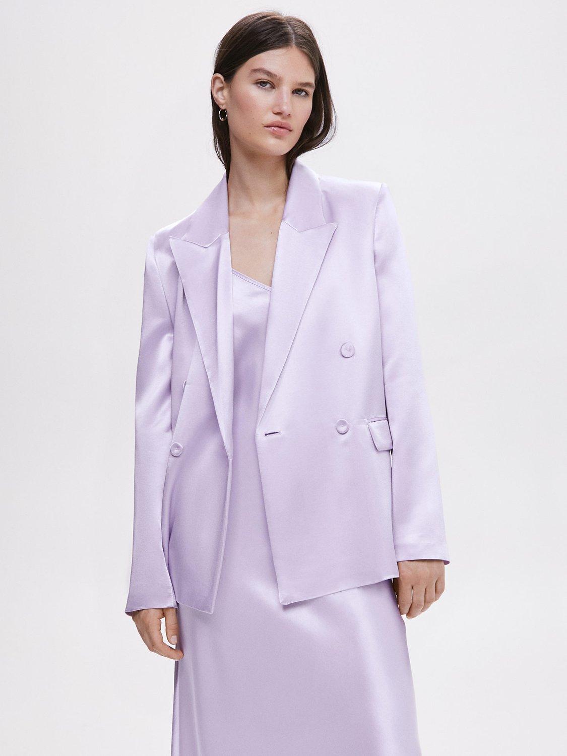 Mango Nico Satin Straight Blazer, Pastel Purple
