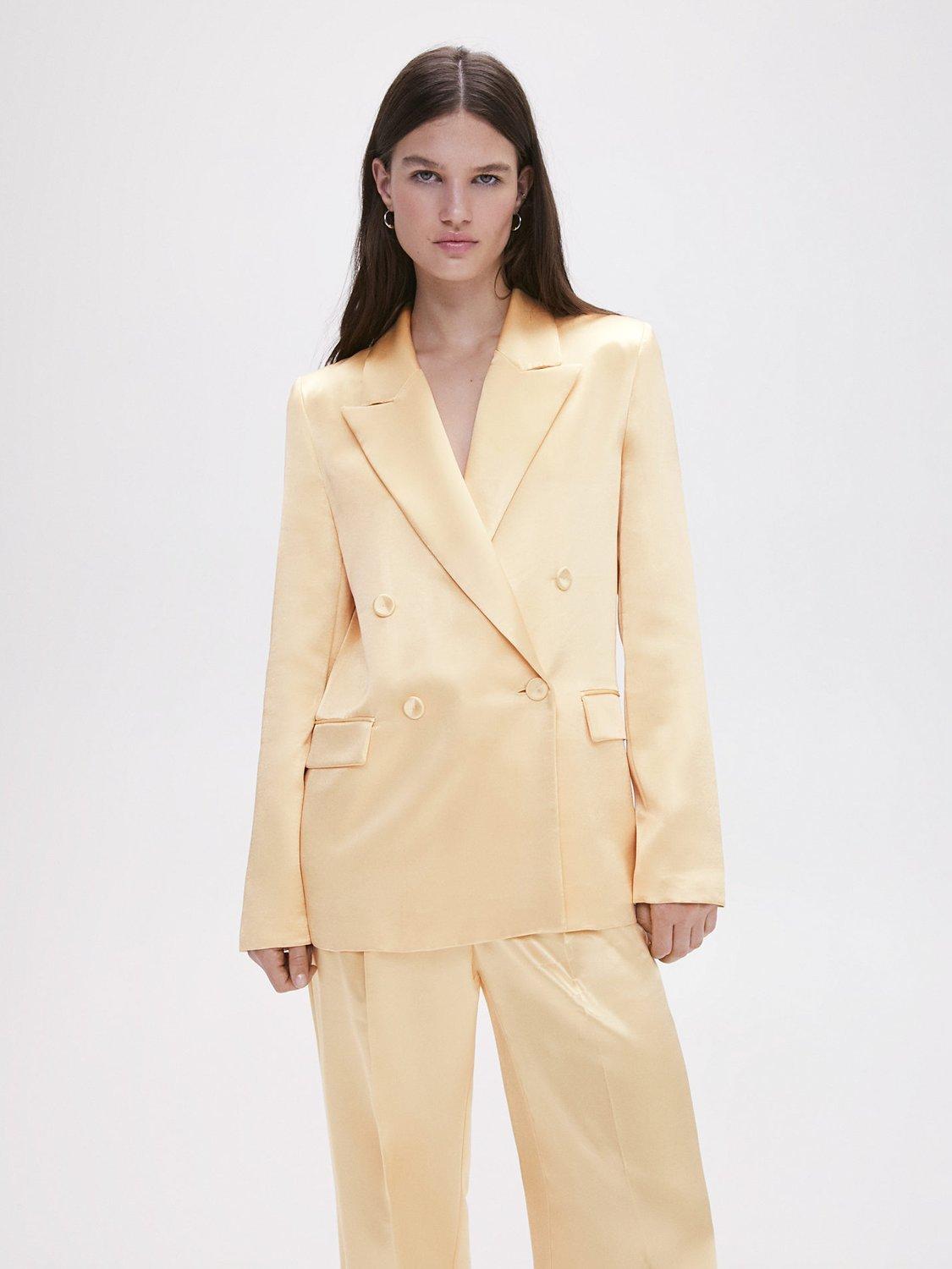 Mango Nico Satin Straight Blazer, Yellow