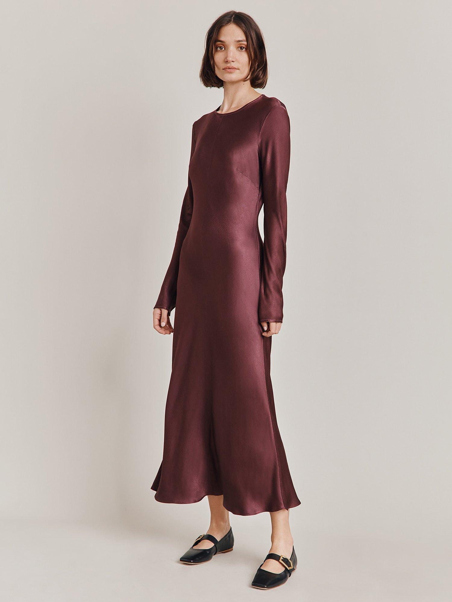 Ghost Mari Satin Midi Dress Midnight Mauve