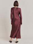 Ghost Mari Satin Midi Dress, Midnight Mauve