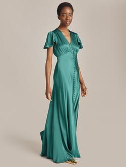 Ghost Delphine Bias Cut Satin Maxi Dress, Emerald Sea