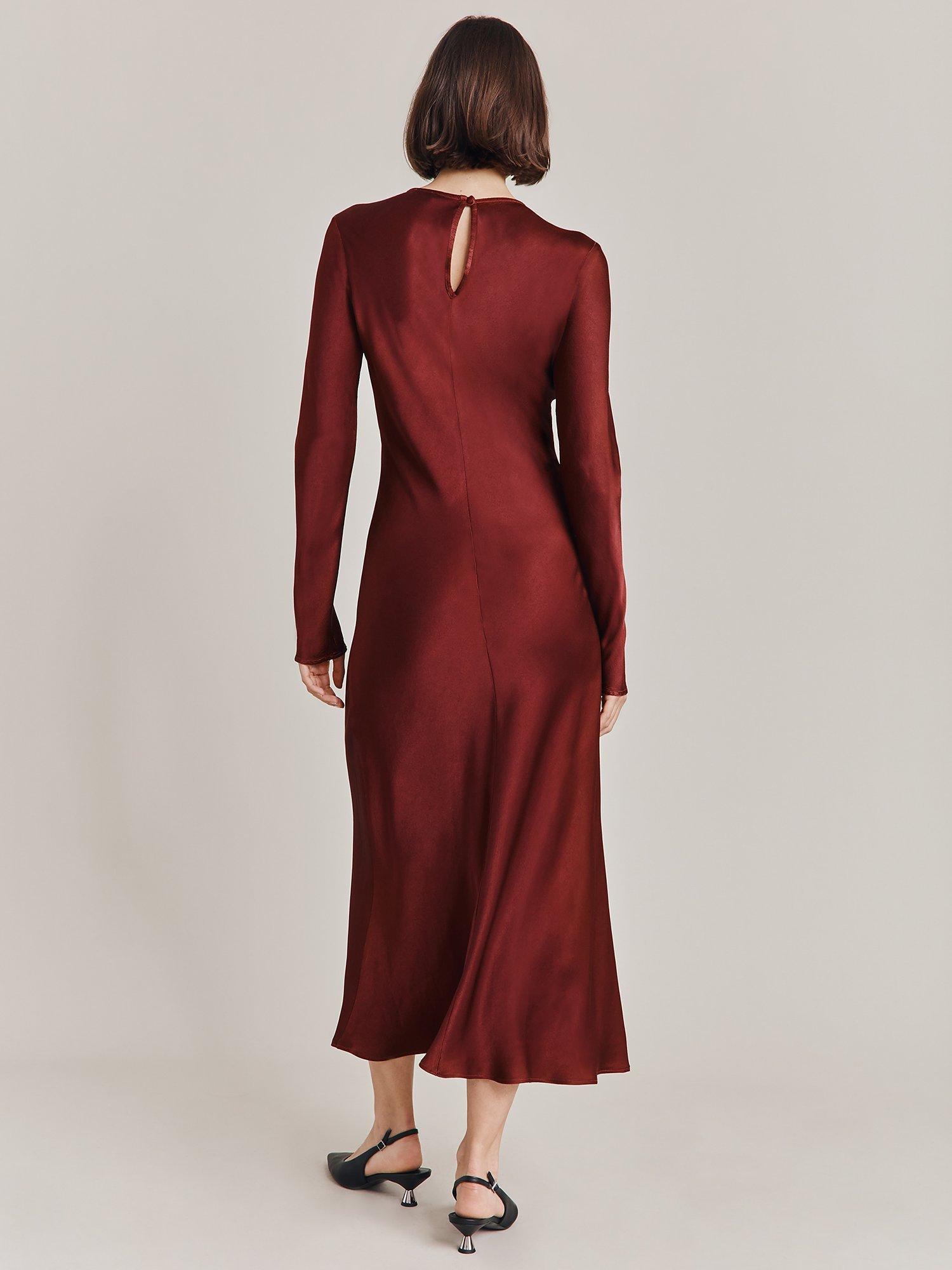 Product image 2 of 4, which shows Ghost Freya Cut-Out Detail Satin Midi Dress, Port, S