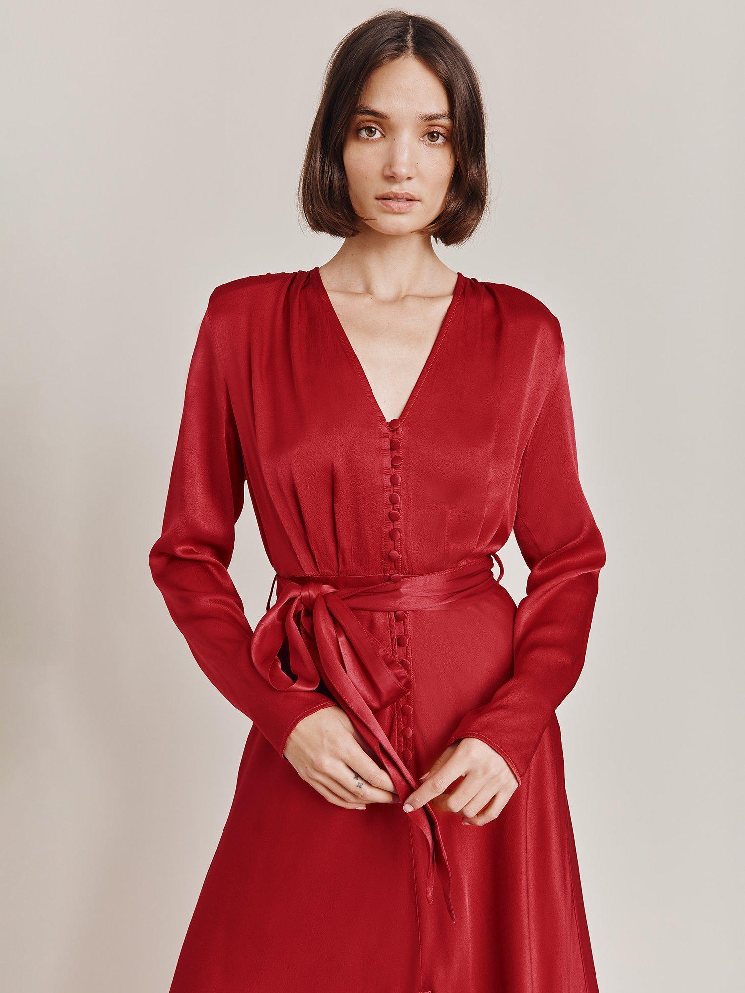 Ghost Meryl Satin Midi Dress Rosey Red XS