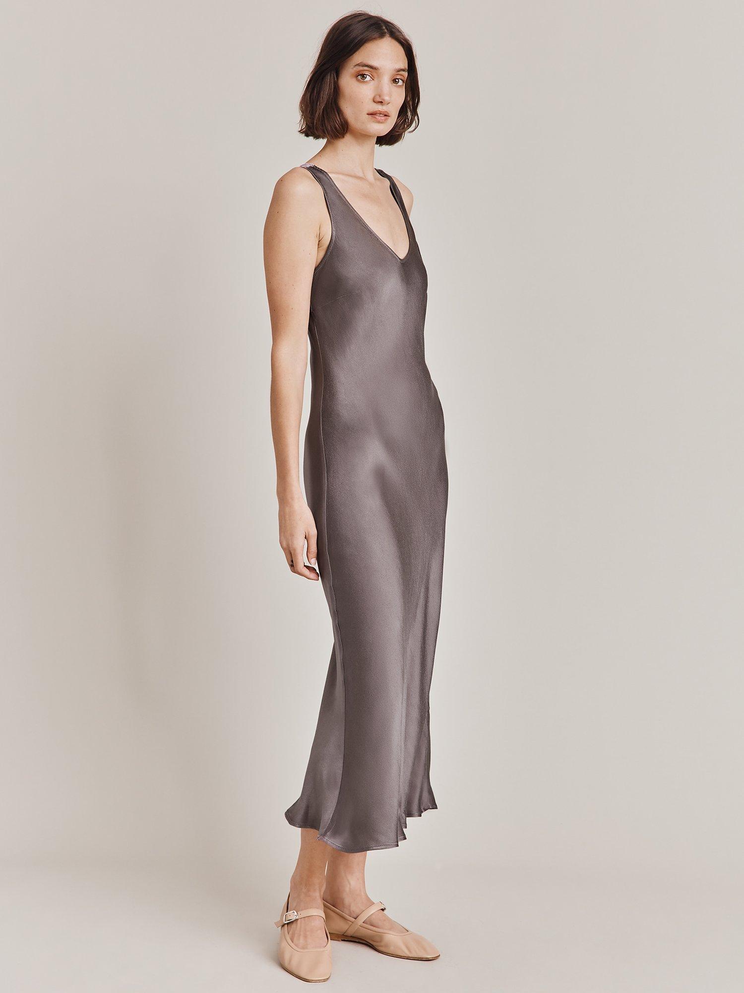 Ghost Palm Bias Cut Satin Slip Dress, Grey