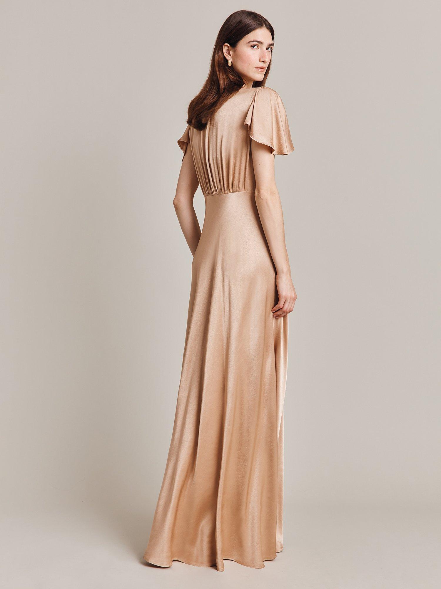 Product image 2 of 5, which shows Ghost Delphine Satin Maxi Dress, Dark Nude, L