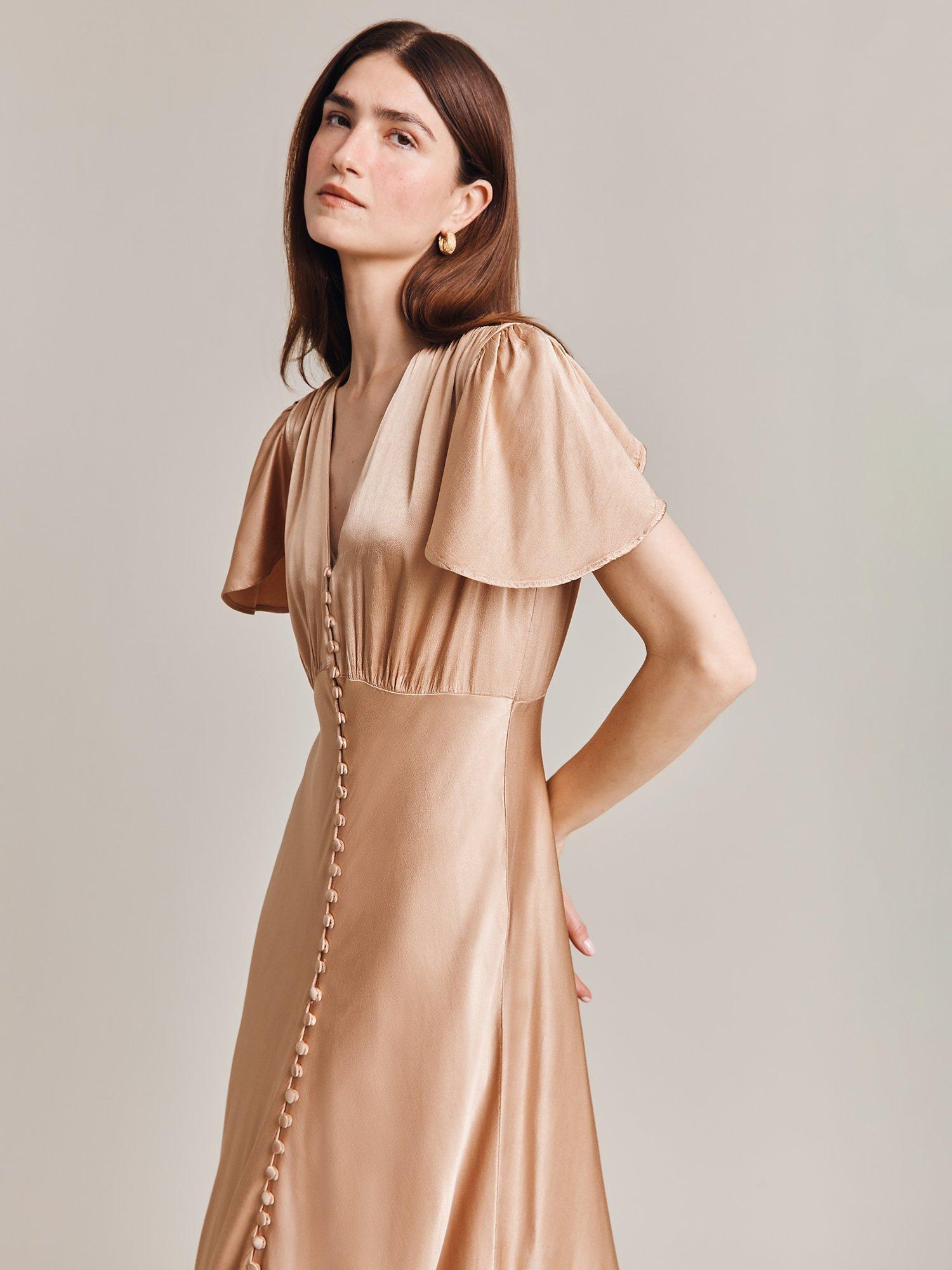 Product image 3 of 5, which shows Ghost Delphine Satin Maxi Dress, Dark Nude, L