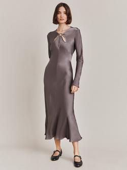 Ghost Freya Cut-Out Detail Satin Midi Dress, Grey
