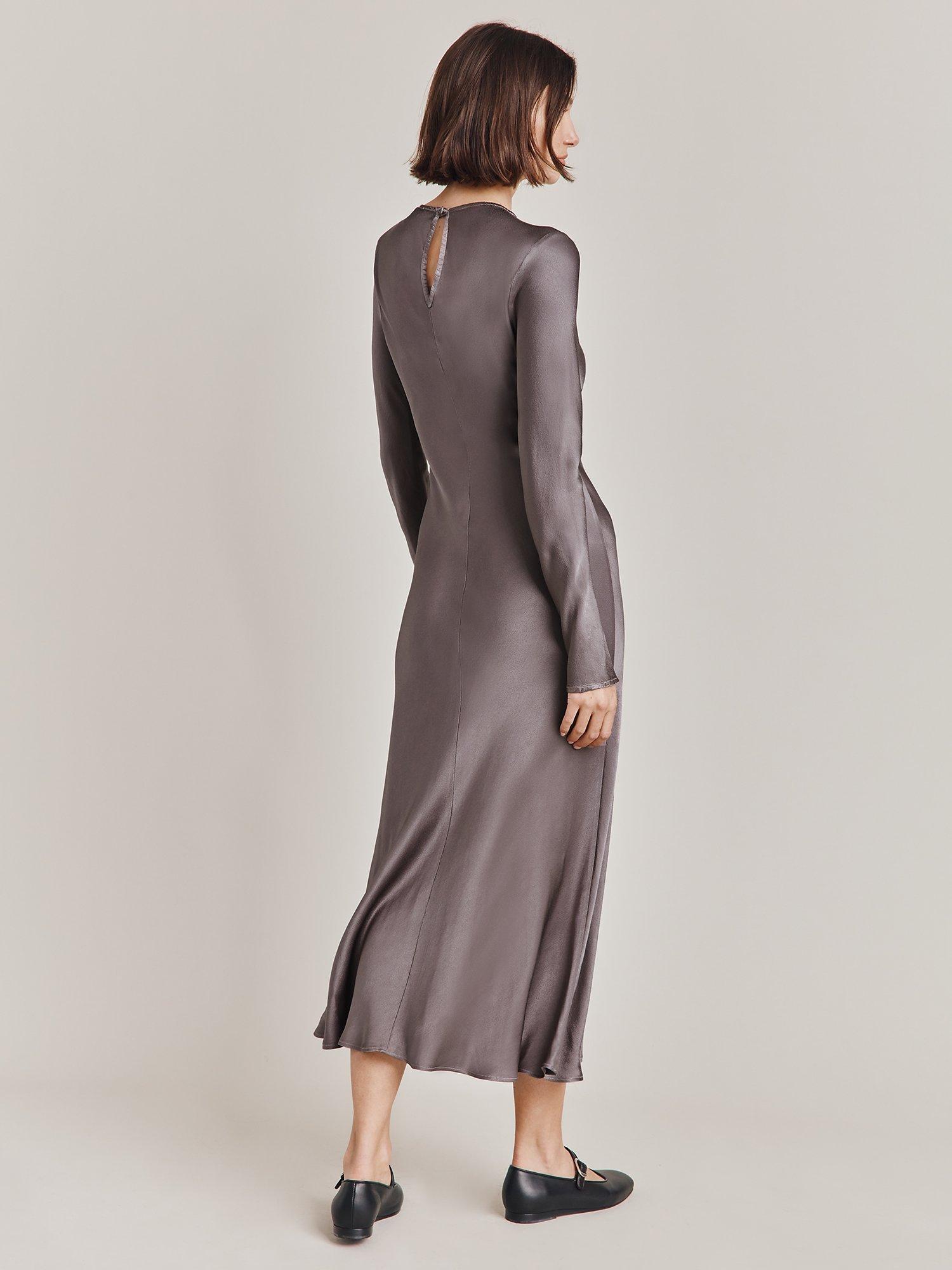 Ghost Freya Cut Out Detail Satin Midi Dress Grey