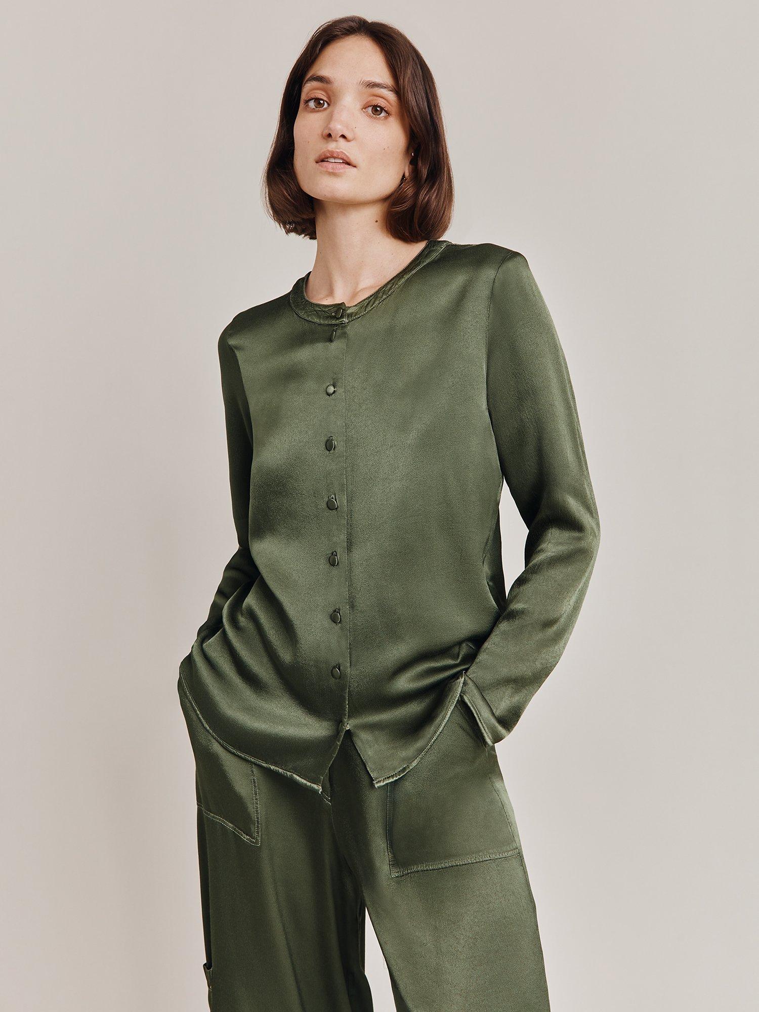 Ghost Efie Satin Blouse, Thyme