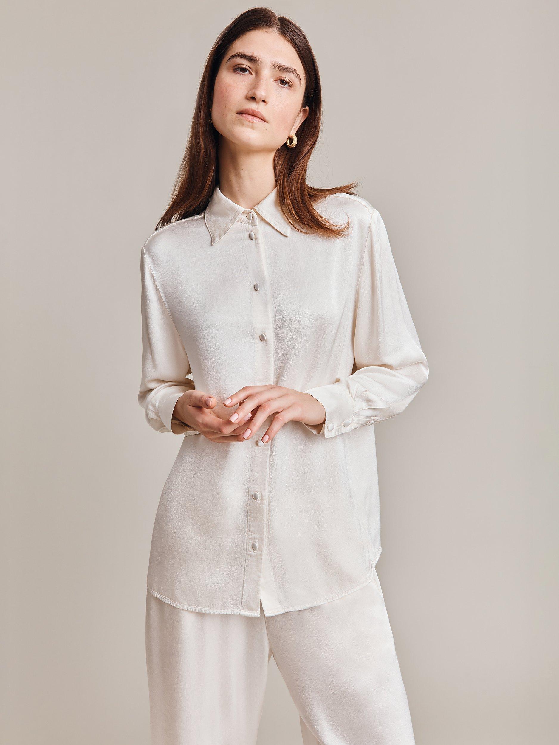 Product image 1 of 3, which shows Ghost Ellie Satin Shirt, Ivory, XL