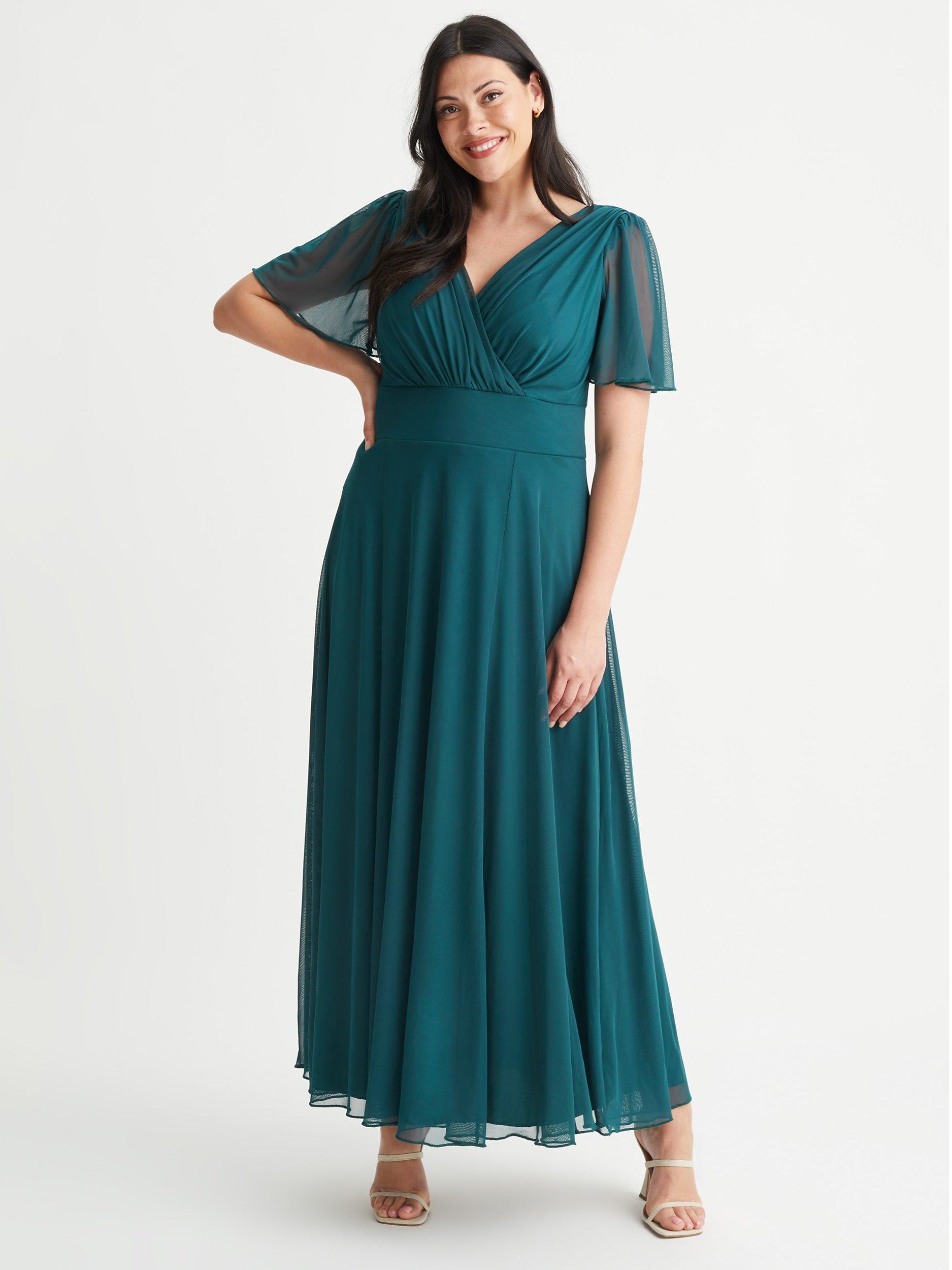 Scarlett & Jo Isabelle Solid Blue Maxi Dress, Solid Green