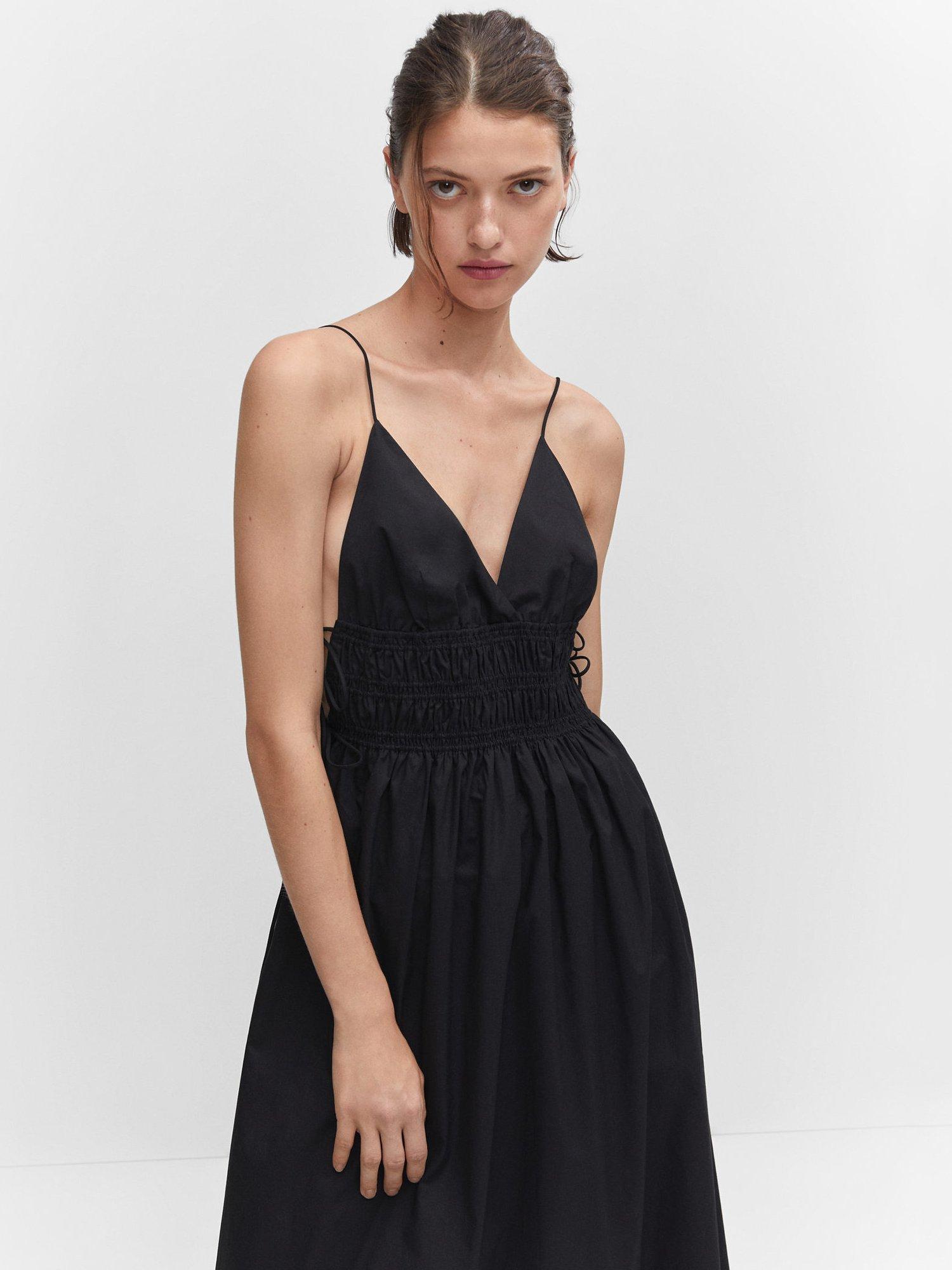 Mango Cotton Dress With Side Ties, Black