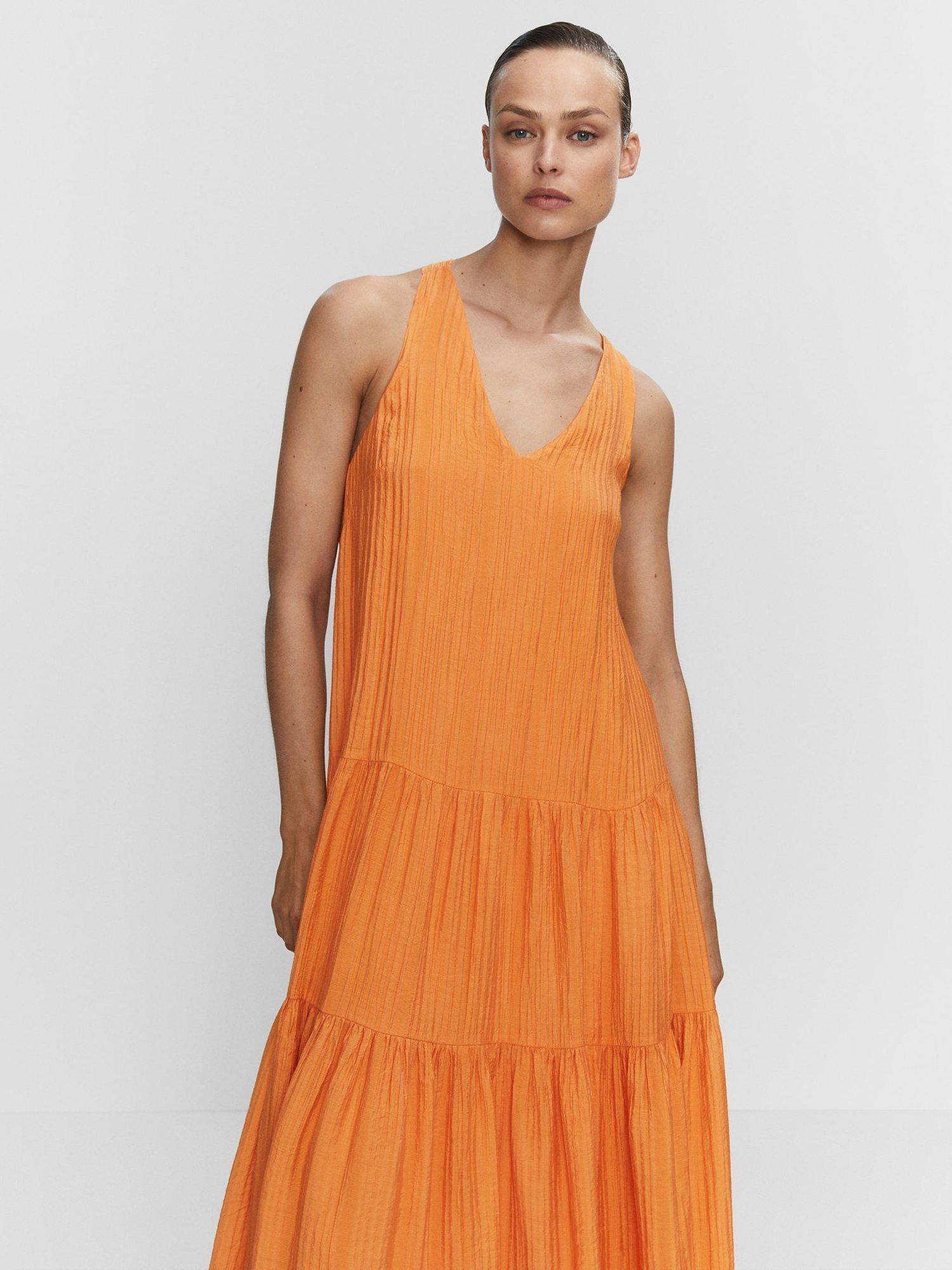 Mango Sofia Tiered Maxi Dress, Orange