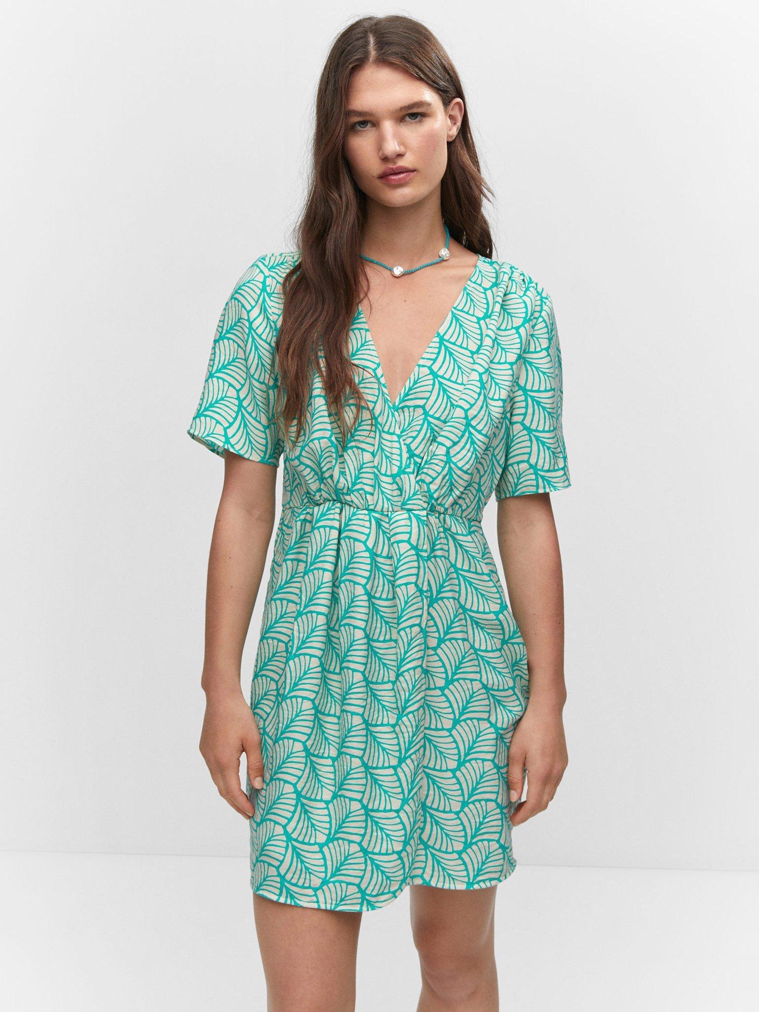 Mango Flora Wrap Dress, Turquoise