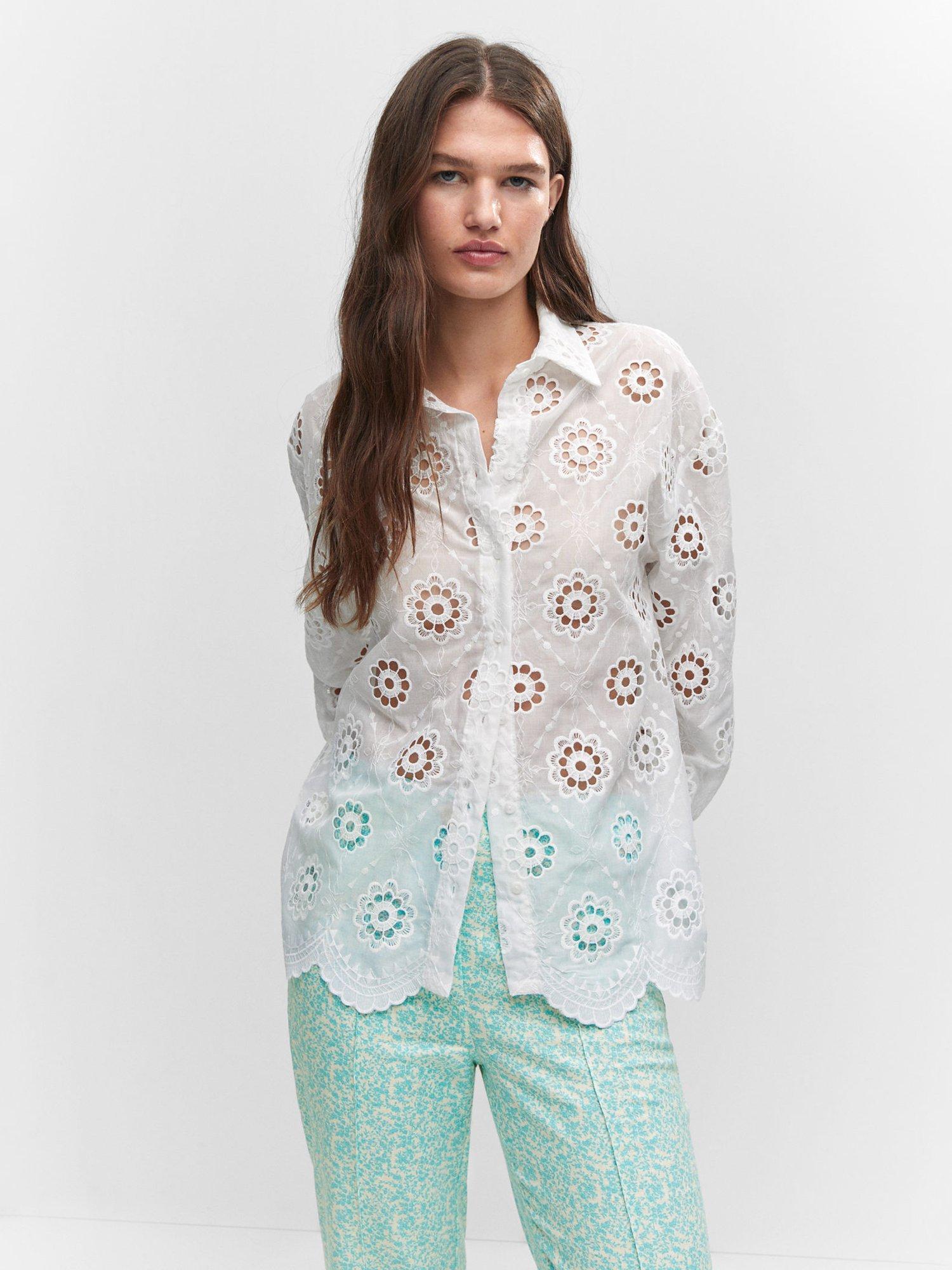 Mango Capri Embroidered Shirt, White