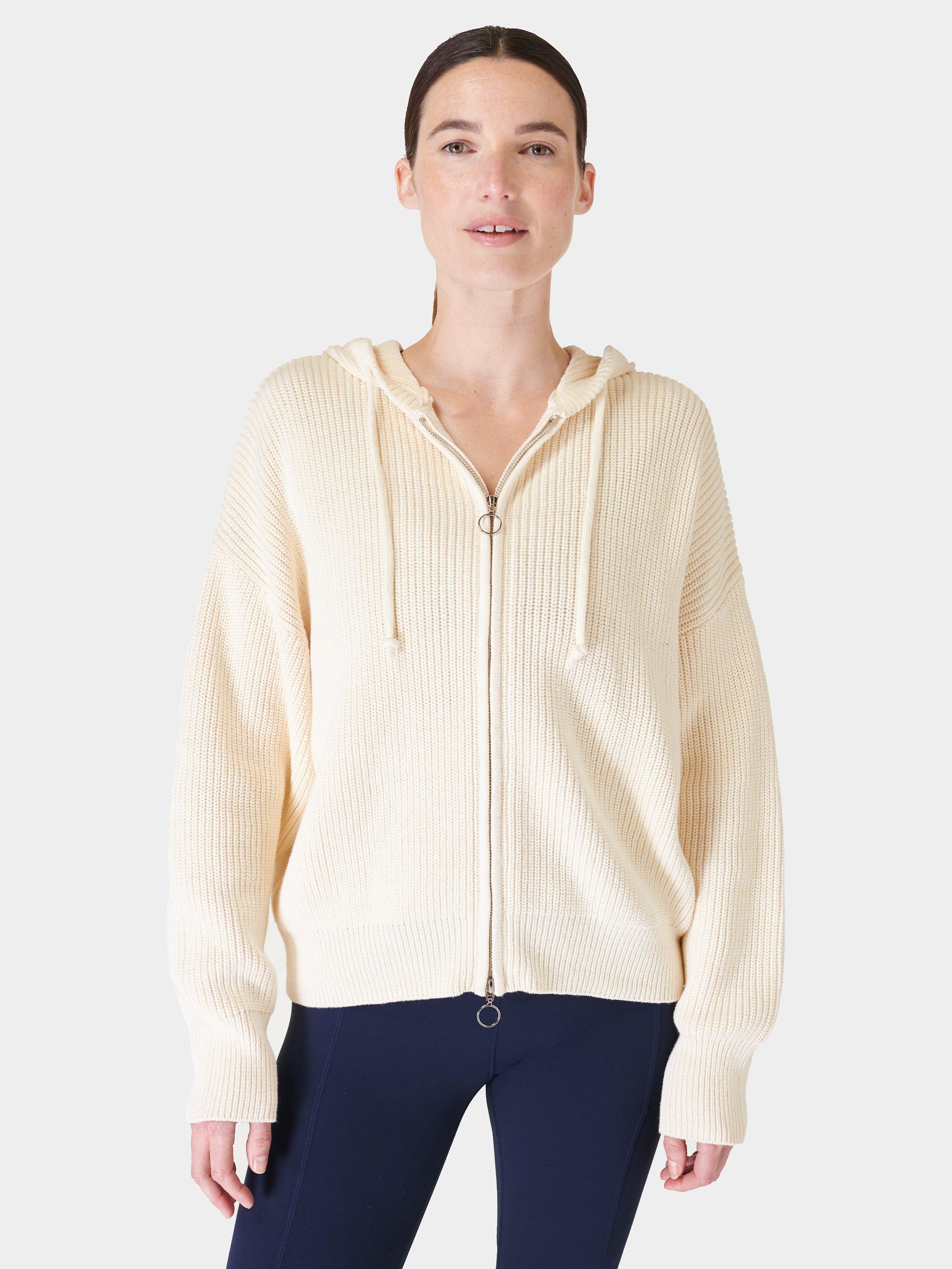 Sweaty Betty Plain Chunky Zip Up Hoody, Lily White