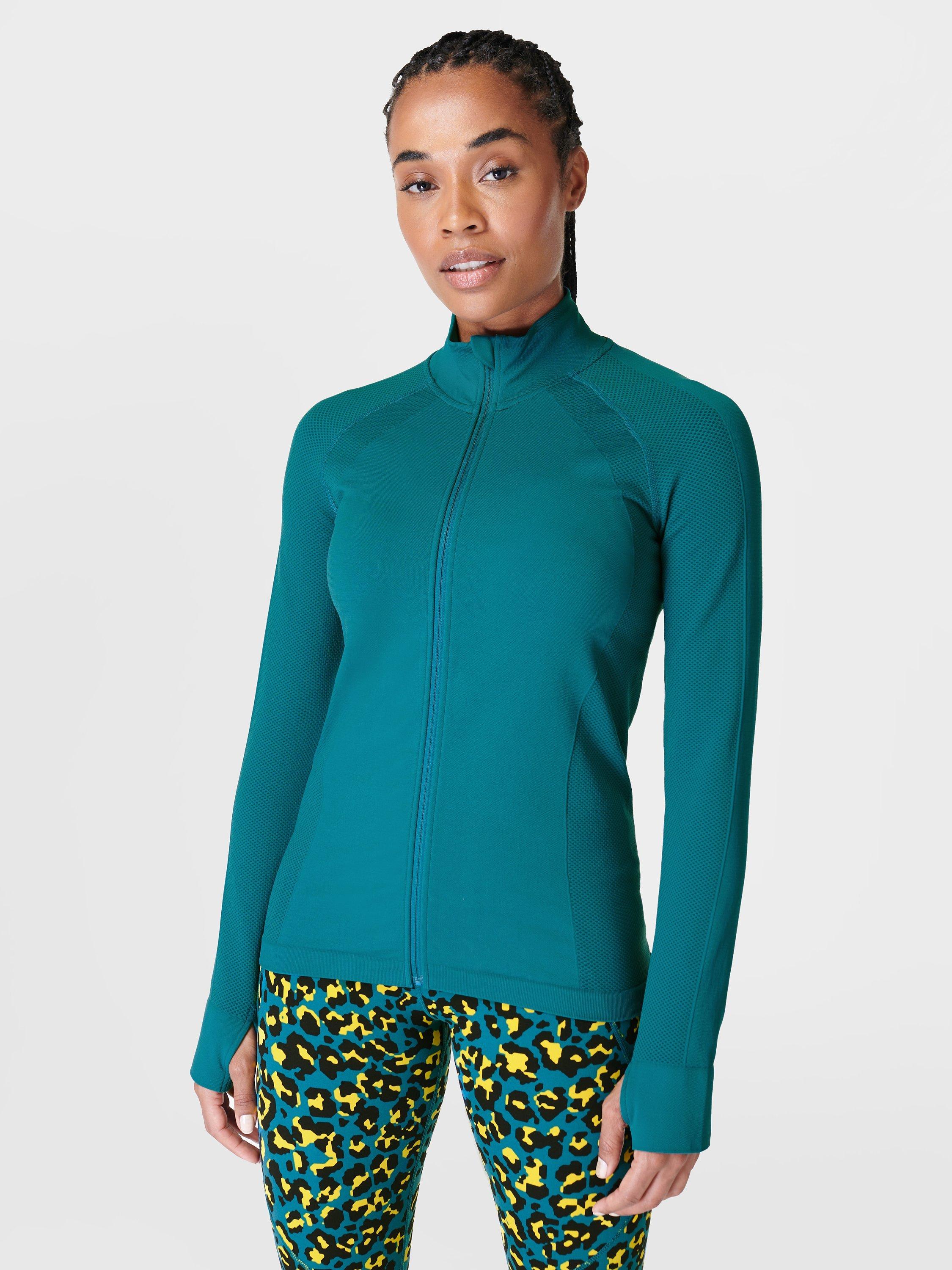 Sweaty Betty Athlete Doubleweight Seamless Zip-Up Jacket, Cabin Blue