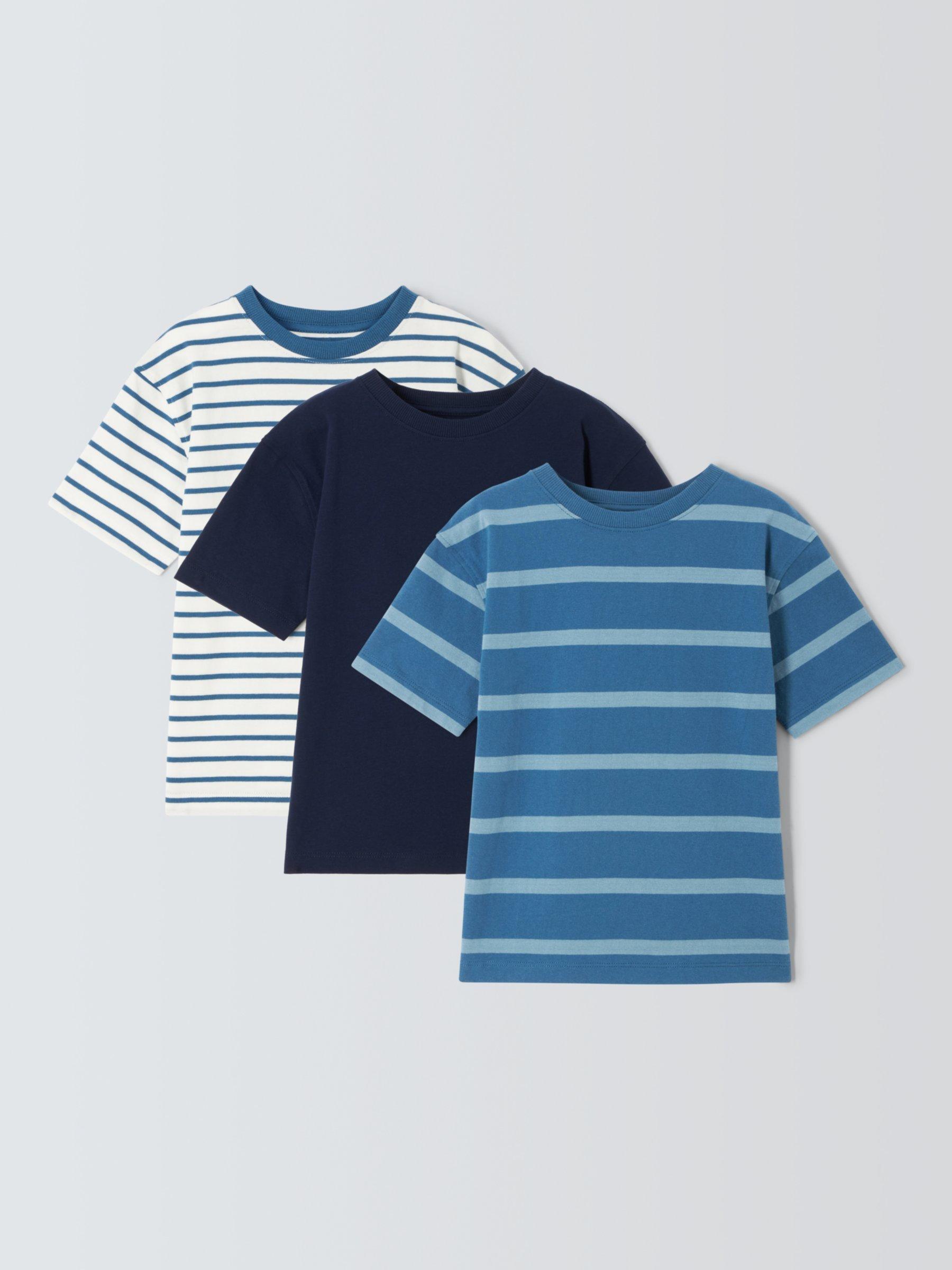 John Lewis Kids' Plain/Stripe T-Shirts, Pack of 3, Blue/Multi, Blue/Multi