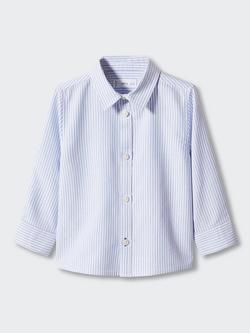 Mango Baby Regular Fit Stripe Oxford Shirt, Medium Blue