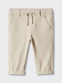 Mango Kids' Cotton Tie Waist Trousers, Light Beige, Light Beige