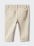 Mango Kids' Cotton Tie Waist Trousers, Light Beige