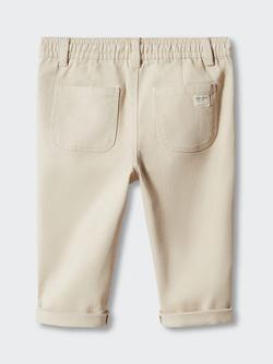 Mango Kids' Cotton Tie Waist Trousers, Light Beige - view 2, Light Beige