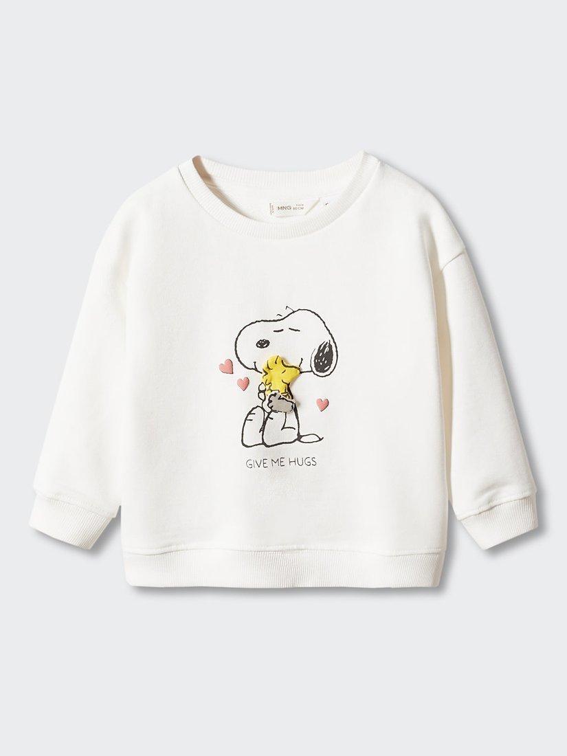 Product image 1 of 4, which shows Mango Kids' Snoopy Hugs Sweatshirt, Natural White, 12-18 months