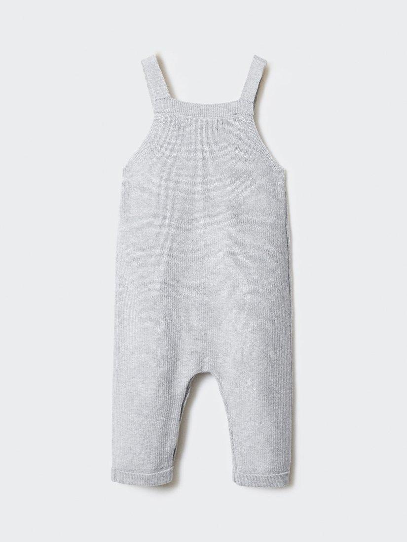 Product image 2 of 4, which shows Mango Baby York Knitted Dungarees, Light Pastel Grey, 1-3 months